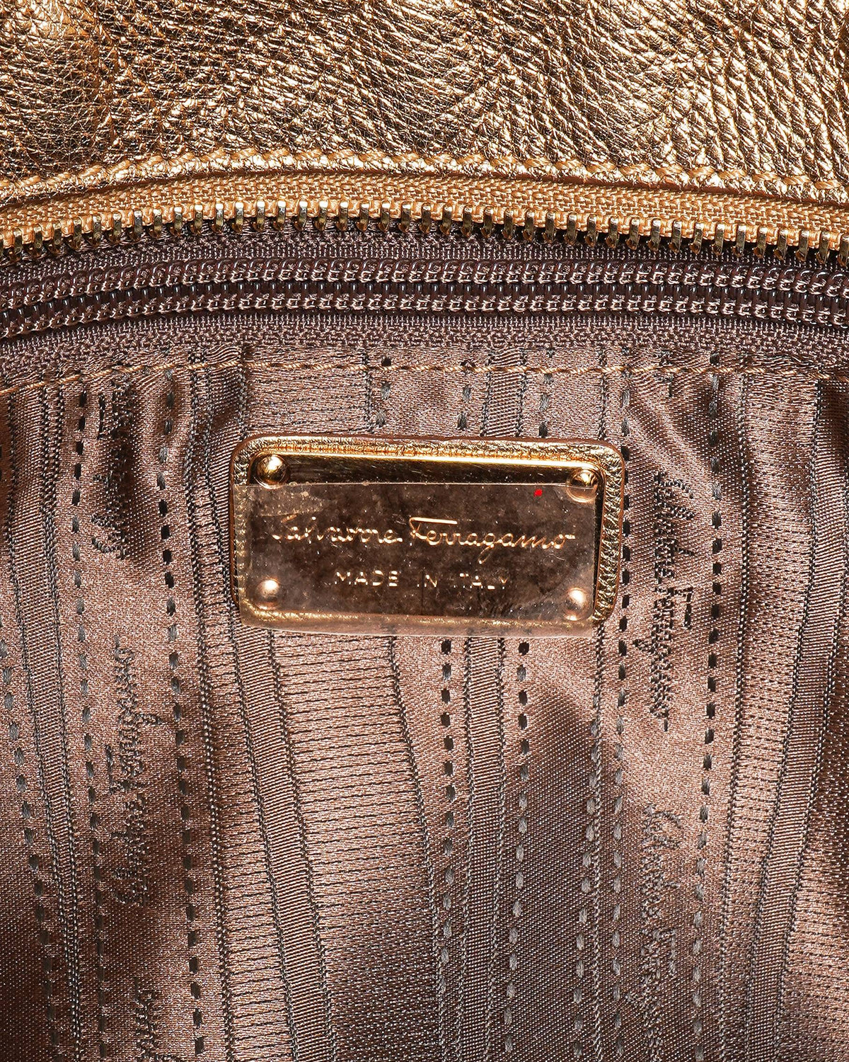 Salvatore Ferragamo Gold Gancini Metallic Leather Tote Bag