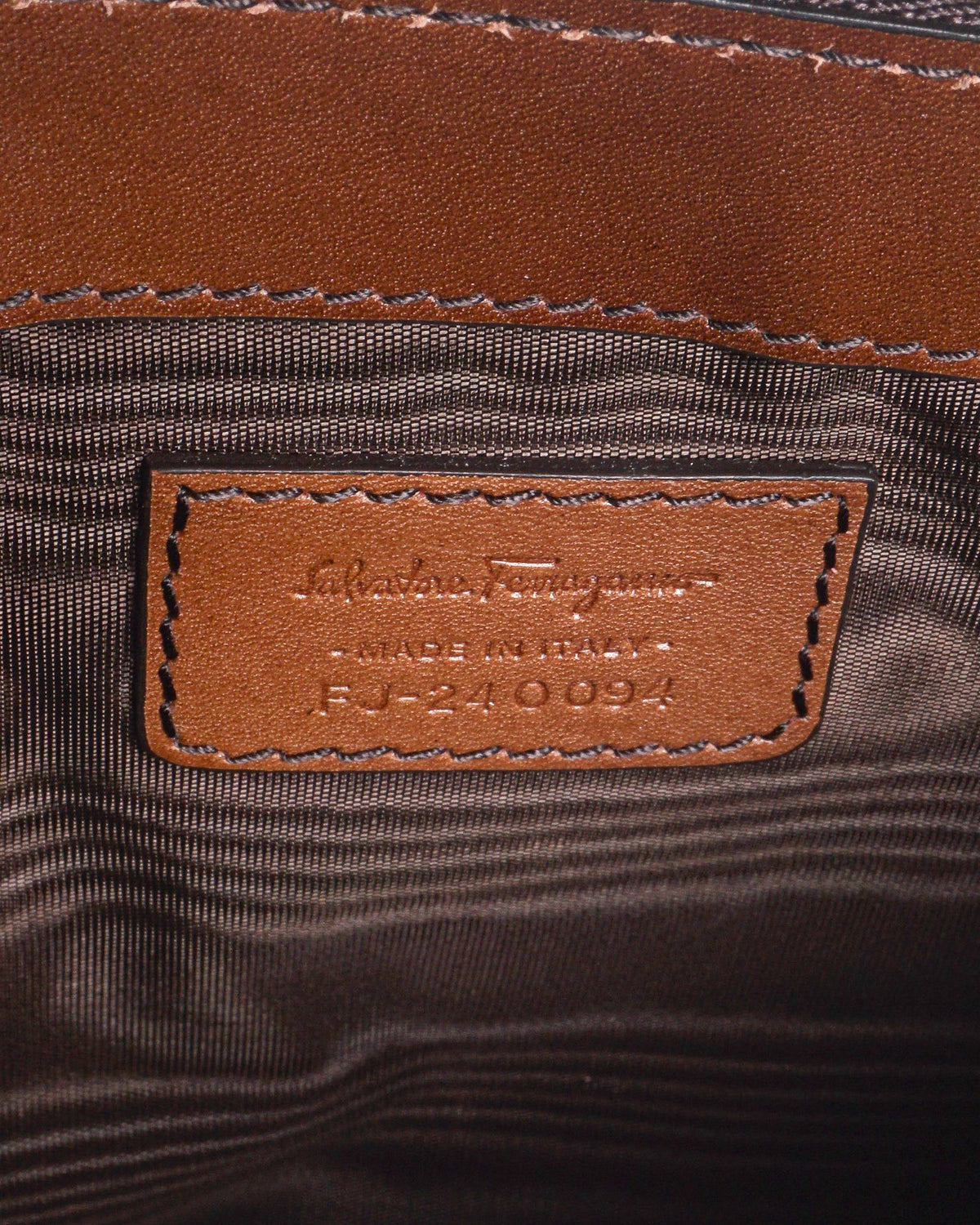 Salvatore Ferragamo Cognac Brown Leather Zip Clutch