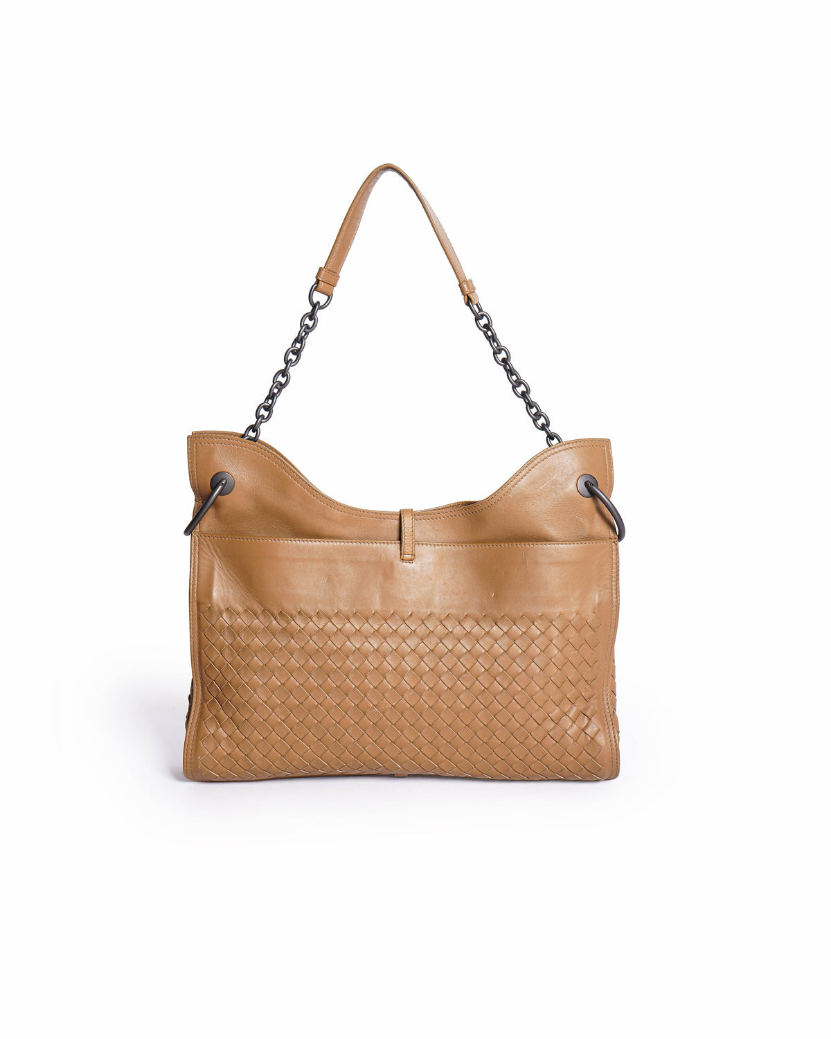 Bottega Veneta Intrecciato Chain Shoulder Bag In Beige