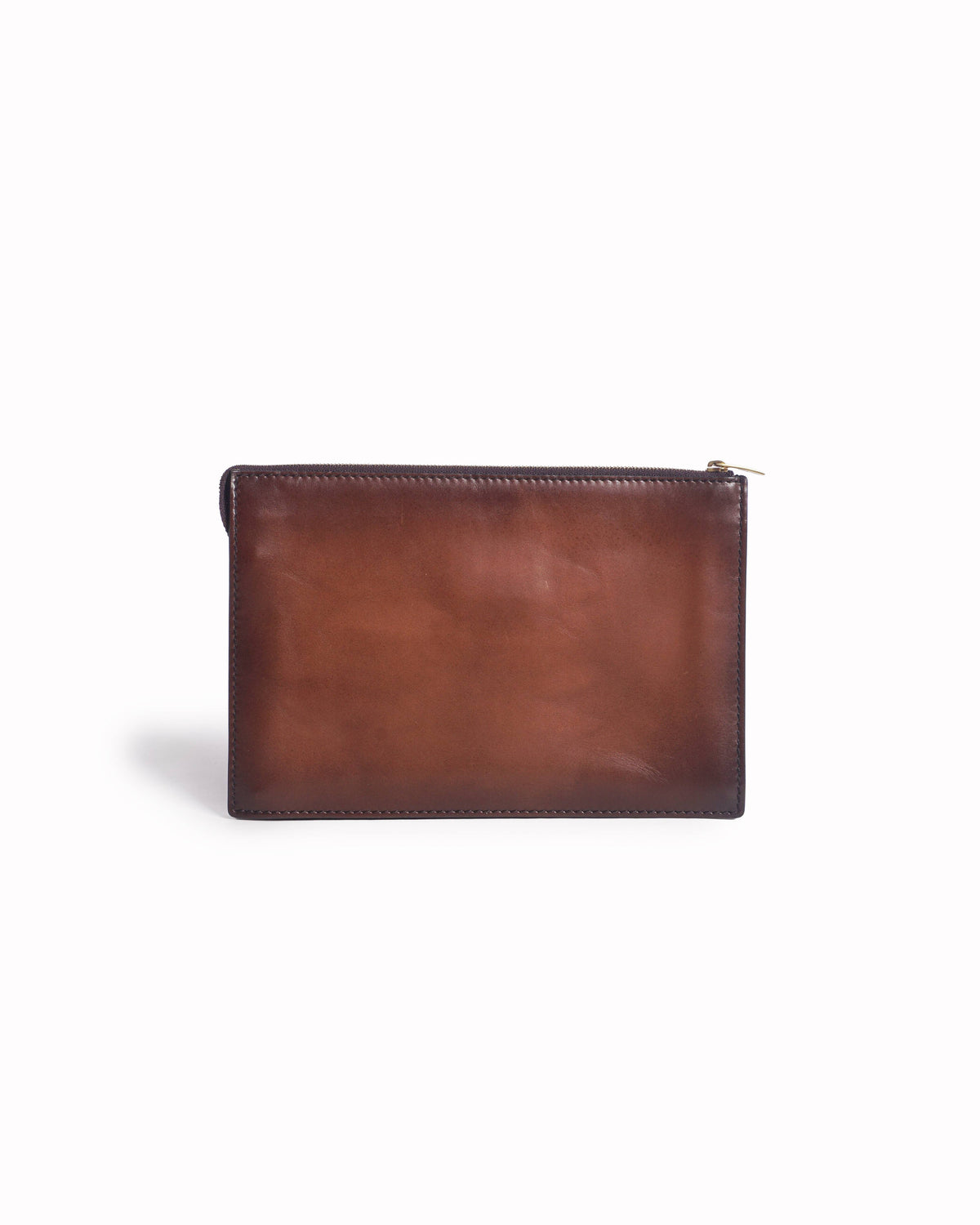 Salvatore Ferragamo Cognac Brown Leather Zip Clutch