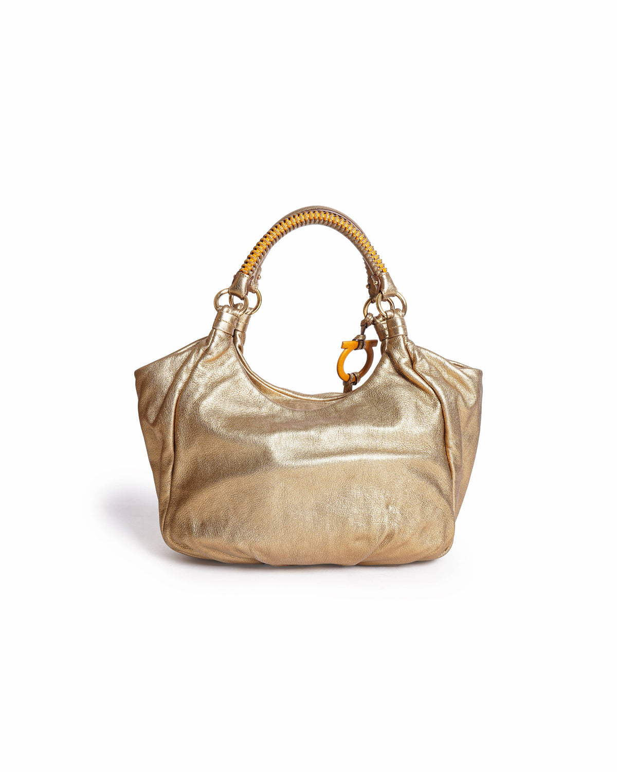 Salvatore Ferragamo Gold Gancini Metallic Leather Tote Bag