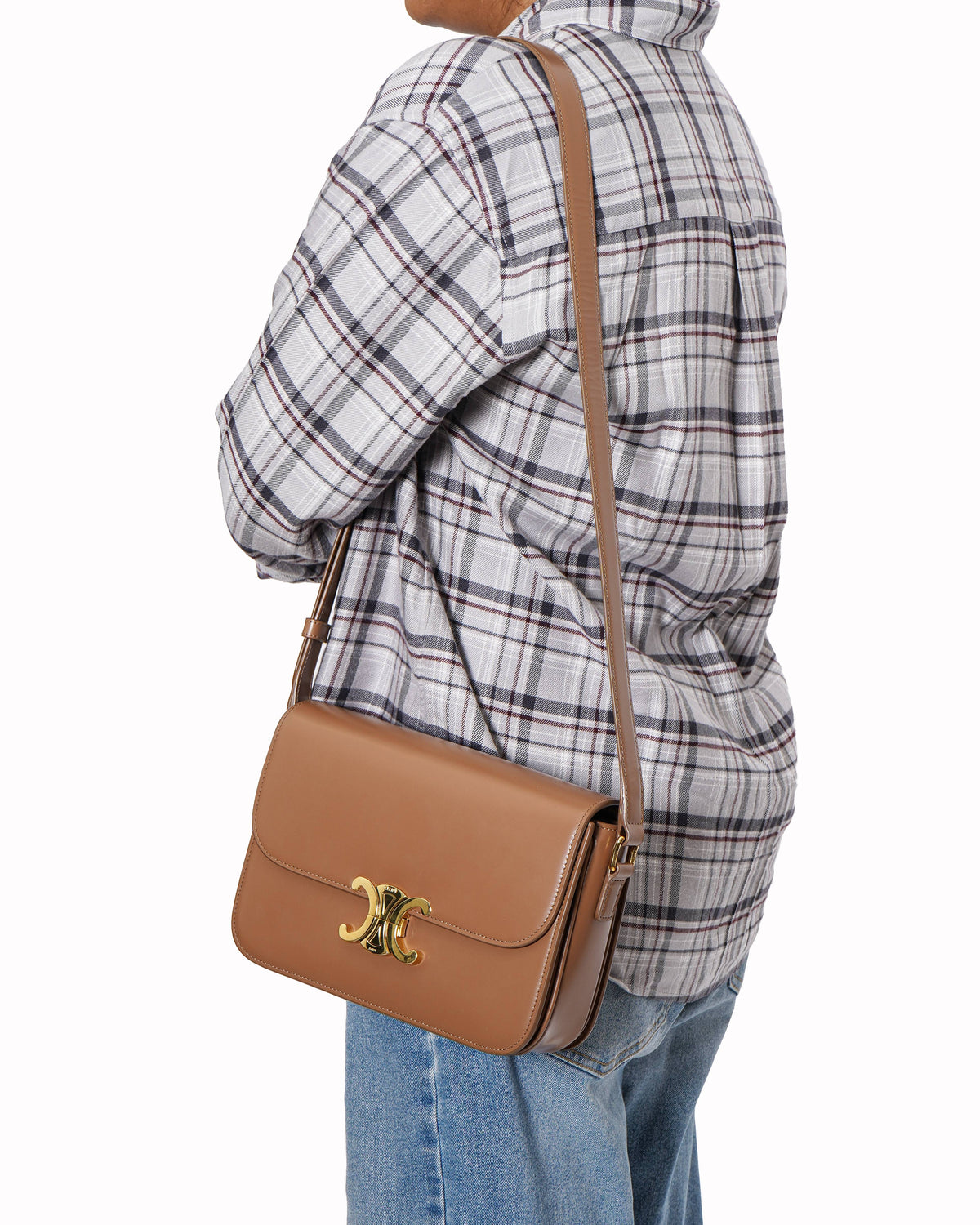 Celine Brown Triomphe Crossbody Bag In Natural Calfskin