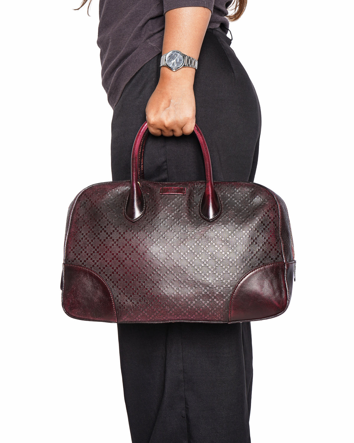 Gucci Bright Diamante Leather Boston Satchel Bag