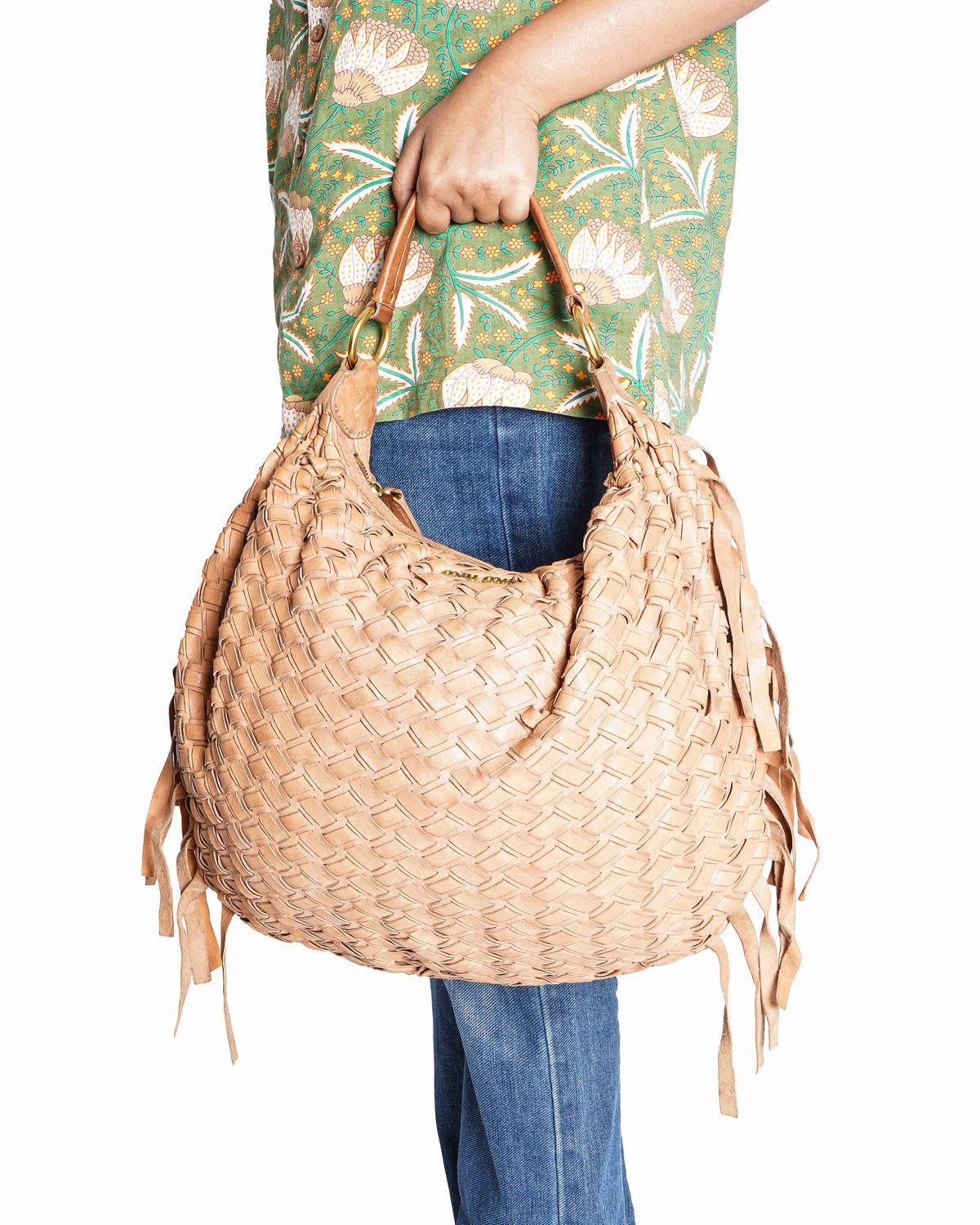 Miu Miu Woven Fringed Hobo Bag