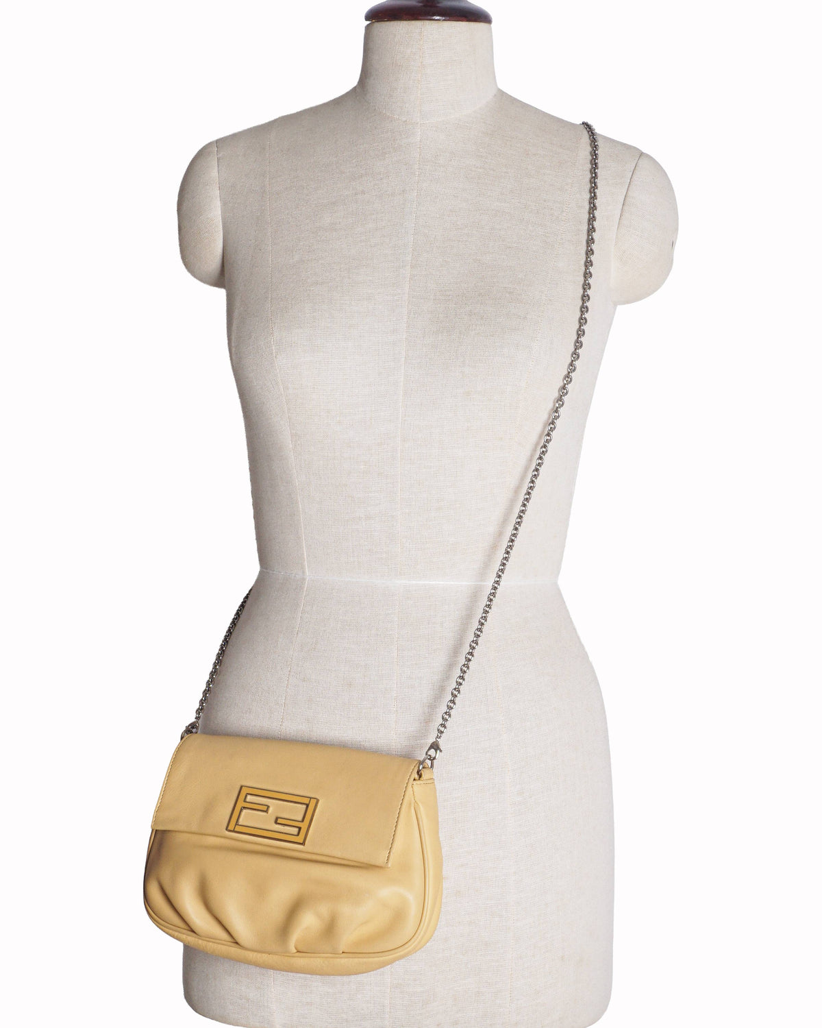 Fendi Yellow Leather Fendista Pochette Crossbody Bag