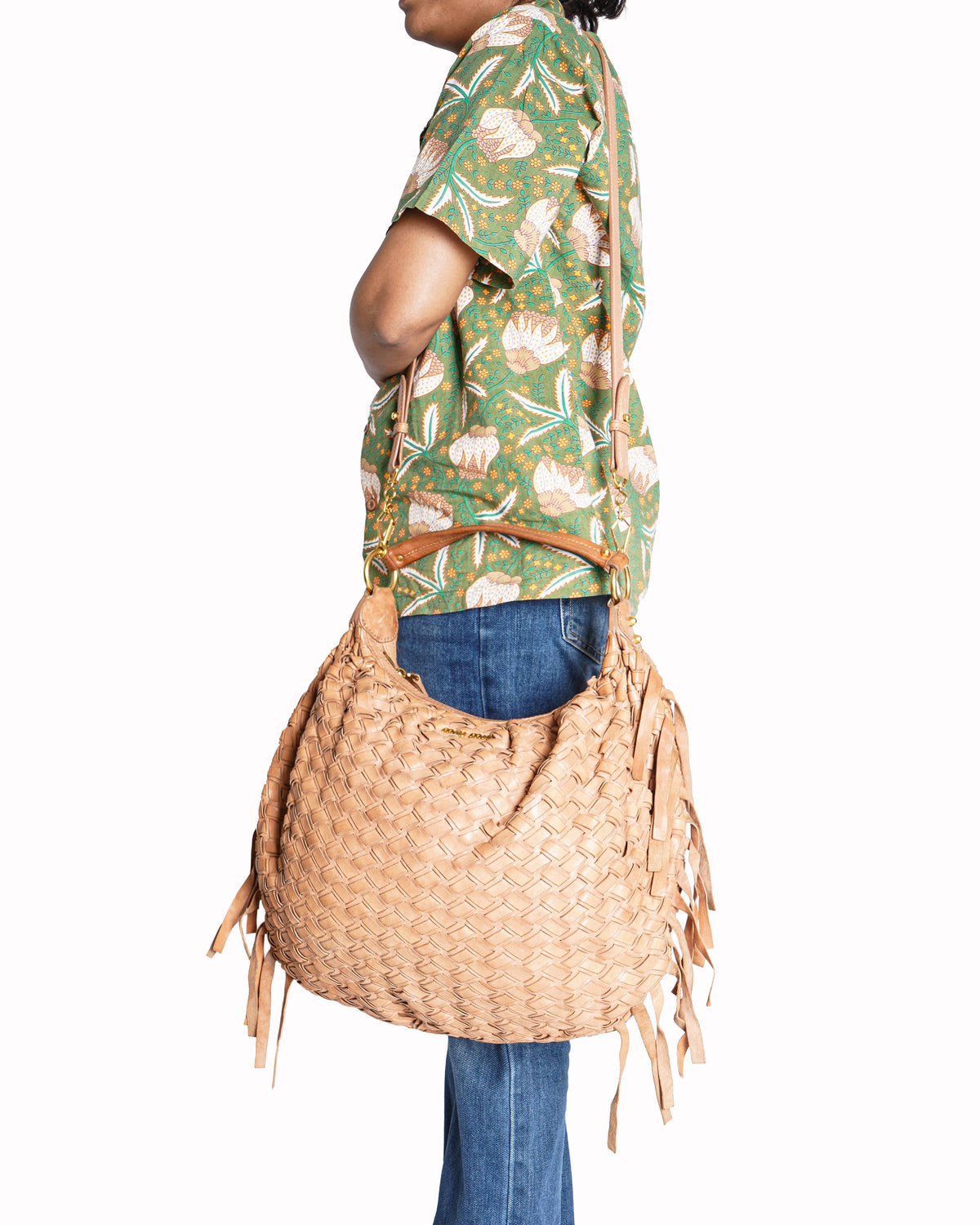 Miu Miu Woven Fringed Hobo Bag