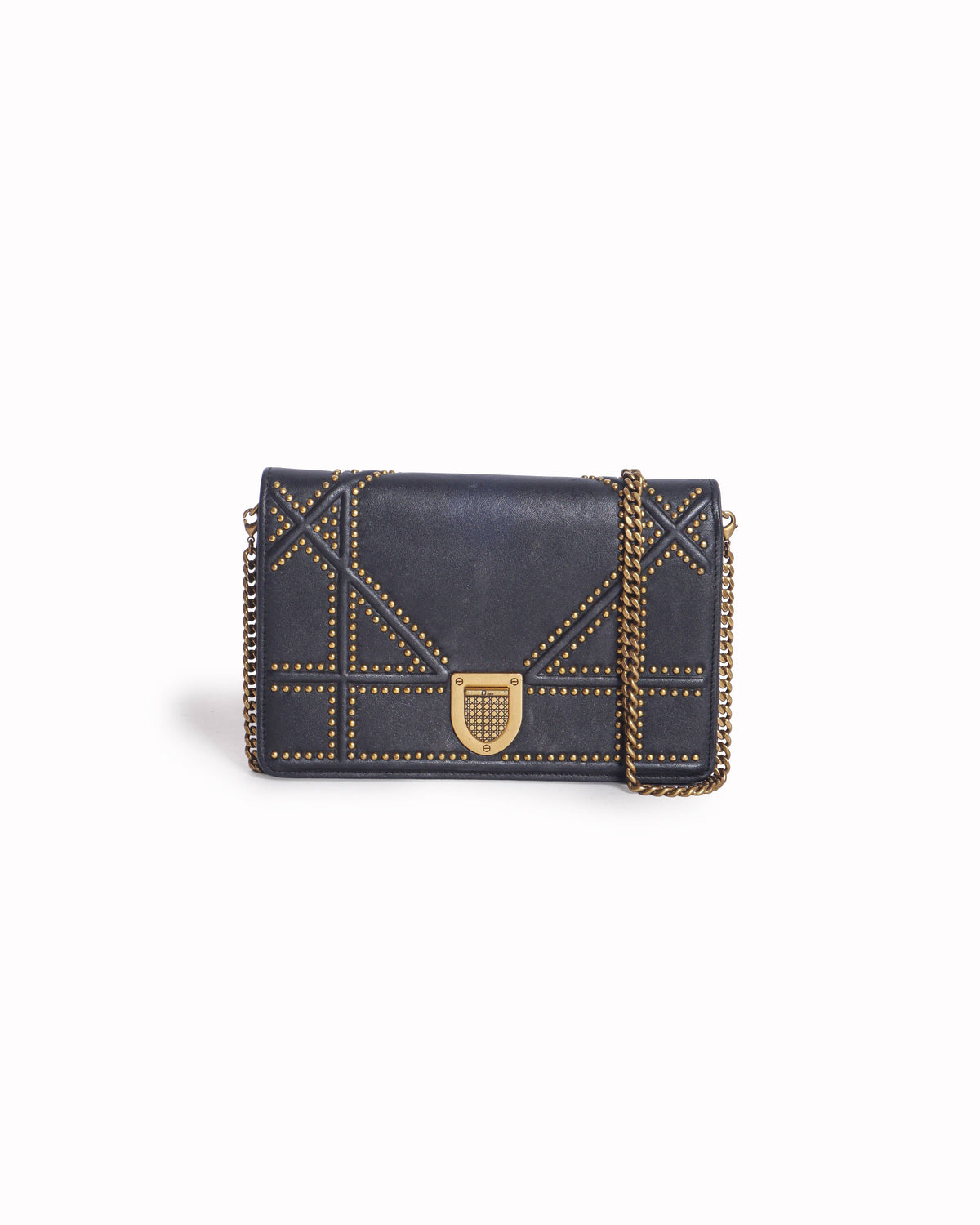 Christian Dior Black Studded Leather Diorama Wallet On Chain