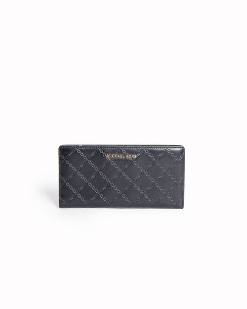 Michael Kors Embossed Monogram Zip Around Wallet In Black