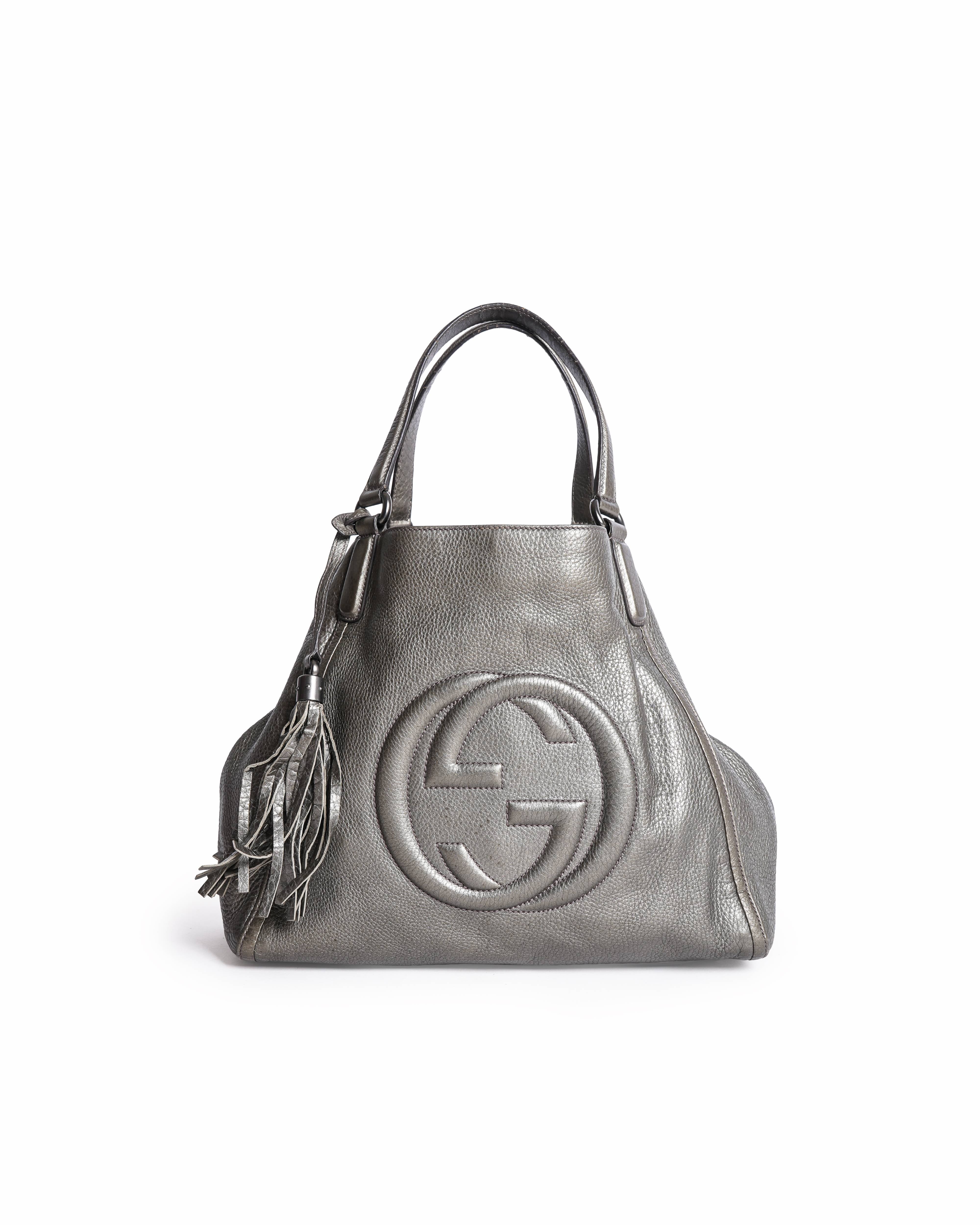 Gucci Soho Metallic Pebbled Leather Interlocking G HandBag