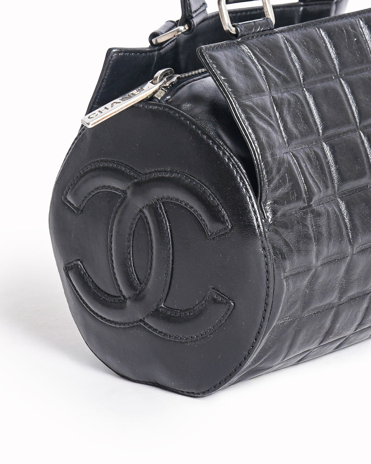 Chanel Black Leather Chocolate Bar Barrel Bag