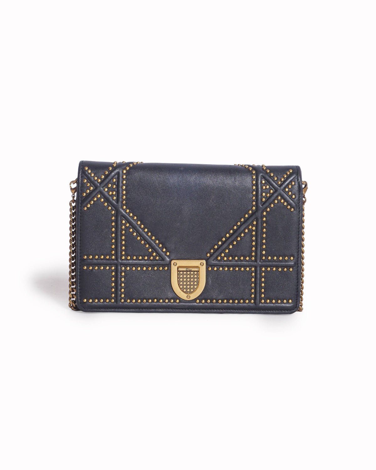Christian Dior Black Studded Leather Diorama Wallet On Chain