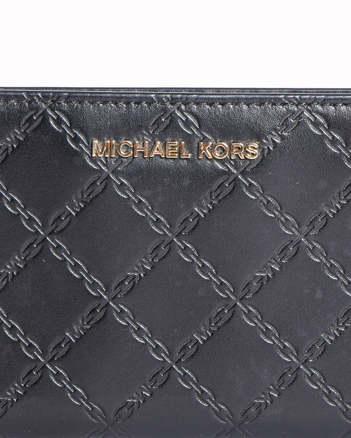 Michael Kors Embossed Monogram Zip Around Wallet In Black