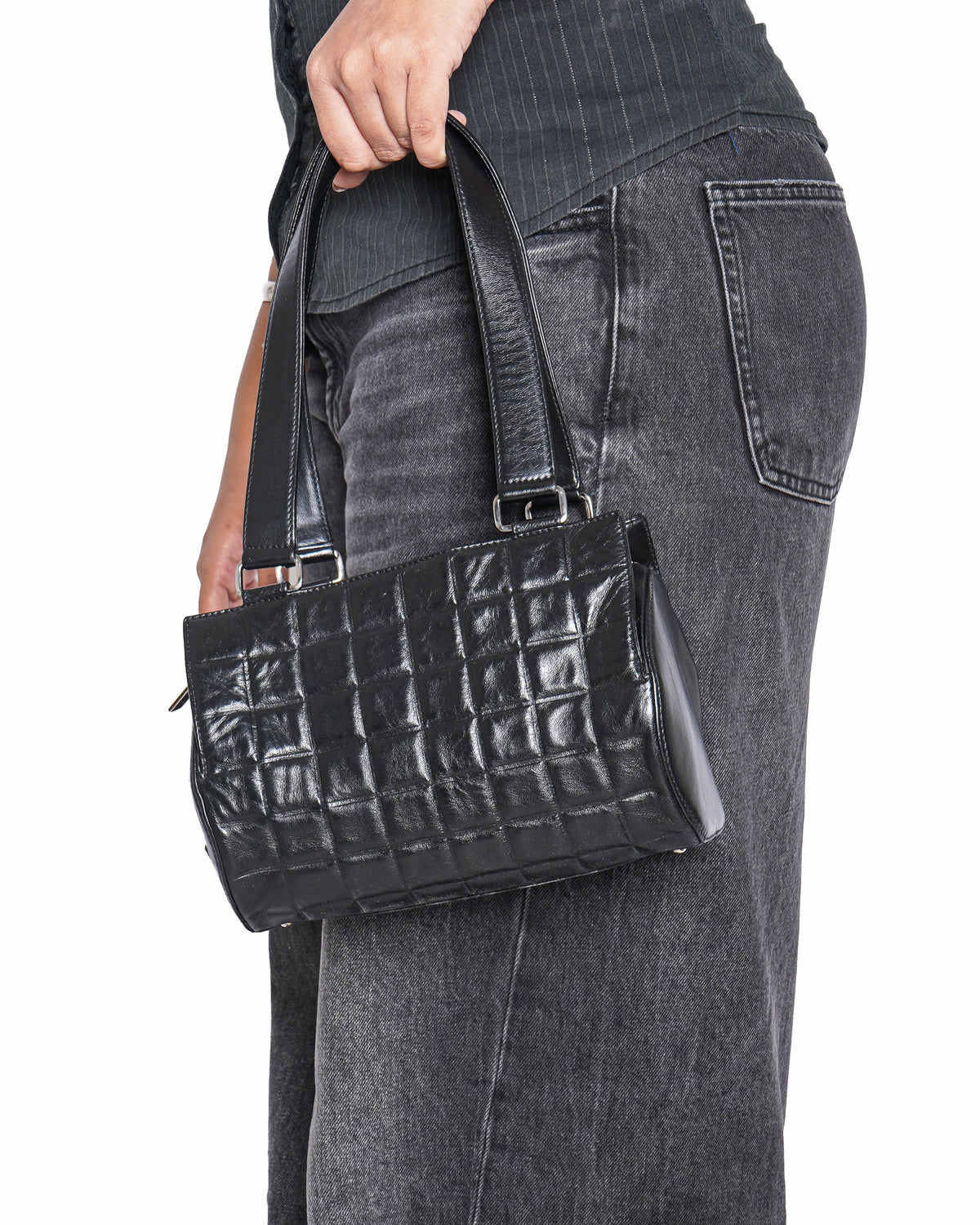 Chanel Black Leather Chocolate Bar Barrel Bag