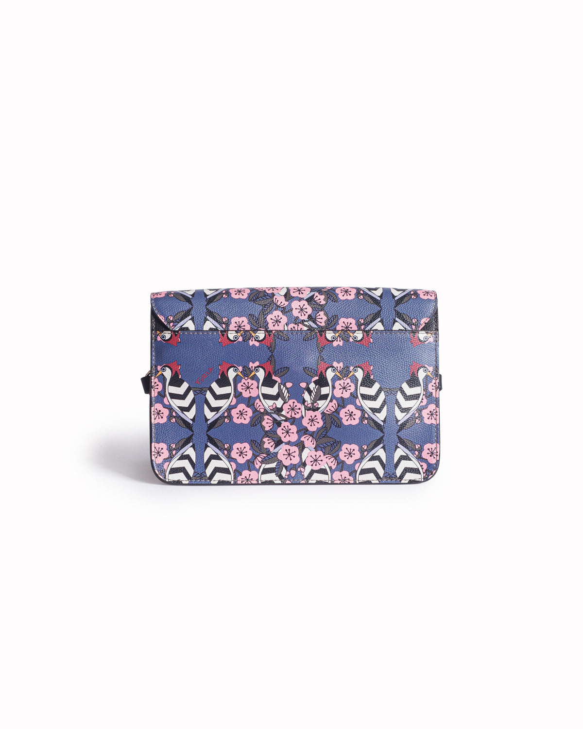 Furla Blue Leather Bird & Floral Print Push-Lock Shoulder Bag