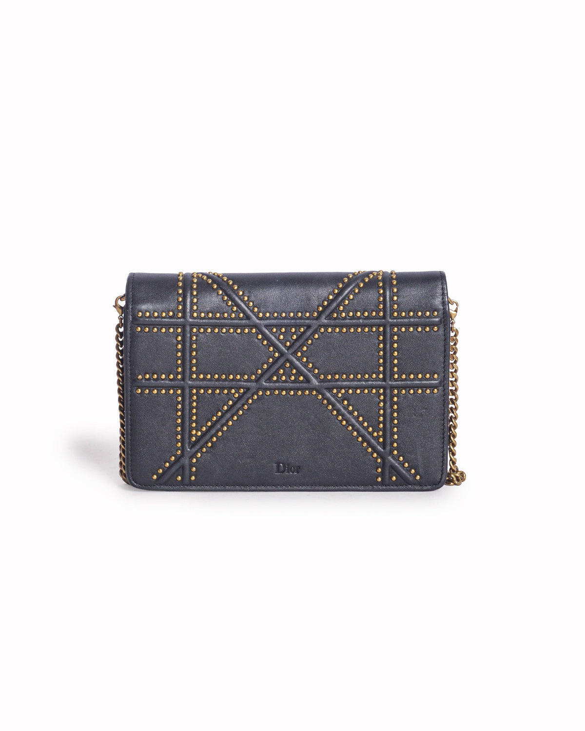 Christian Dior Black Studded Leather Diorama Wallet On Chain