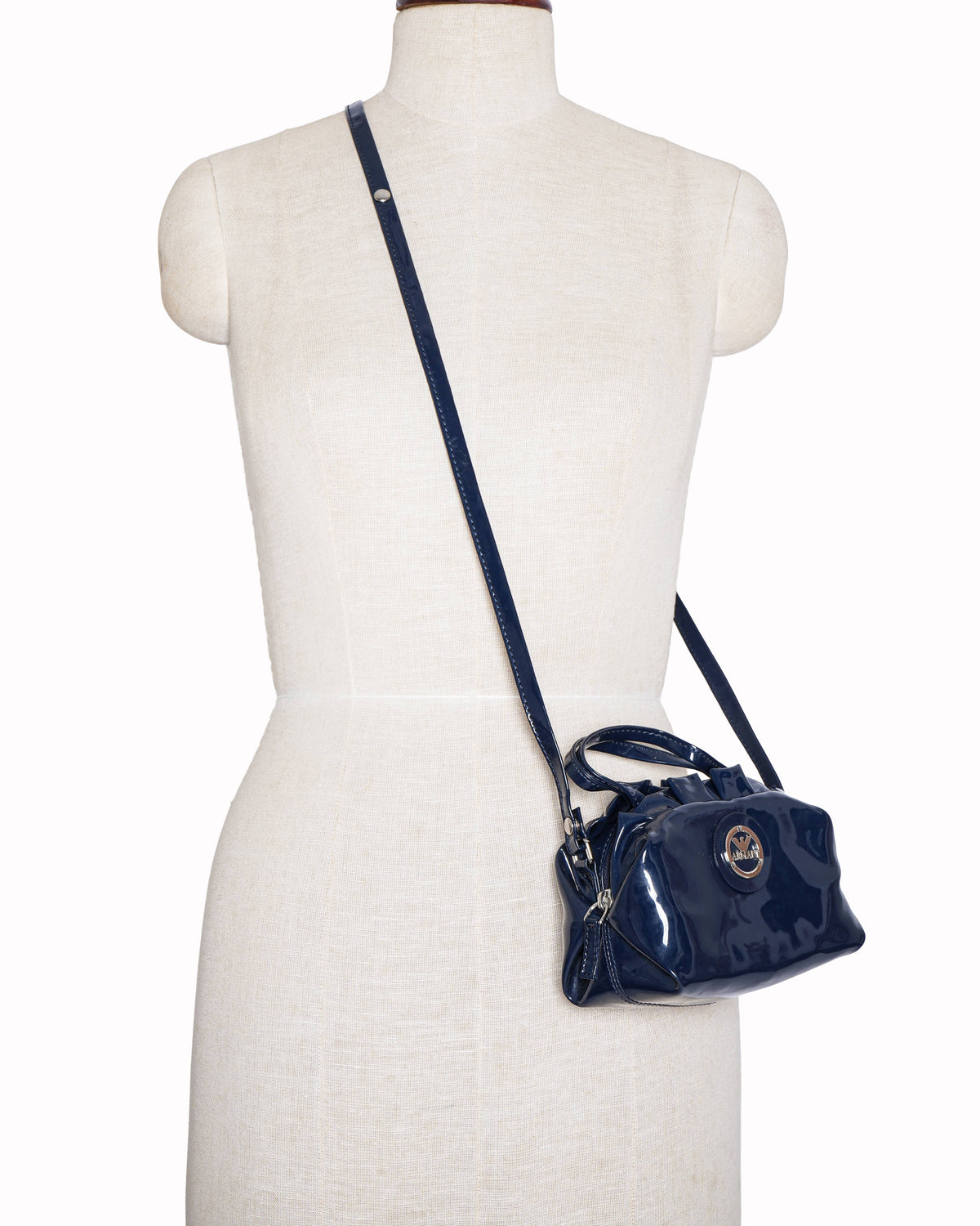 Armani Junior Navy Blue Patent Leather Mini Crossbody Bag