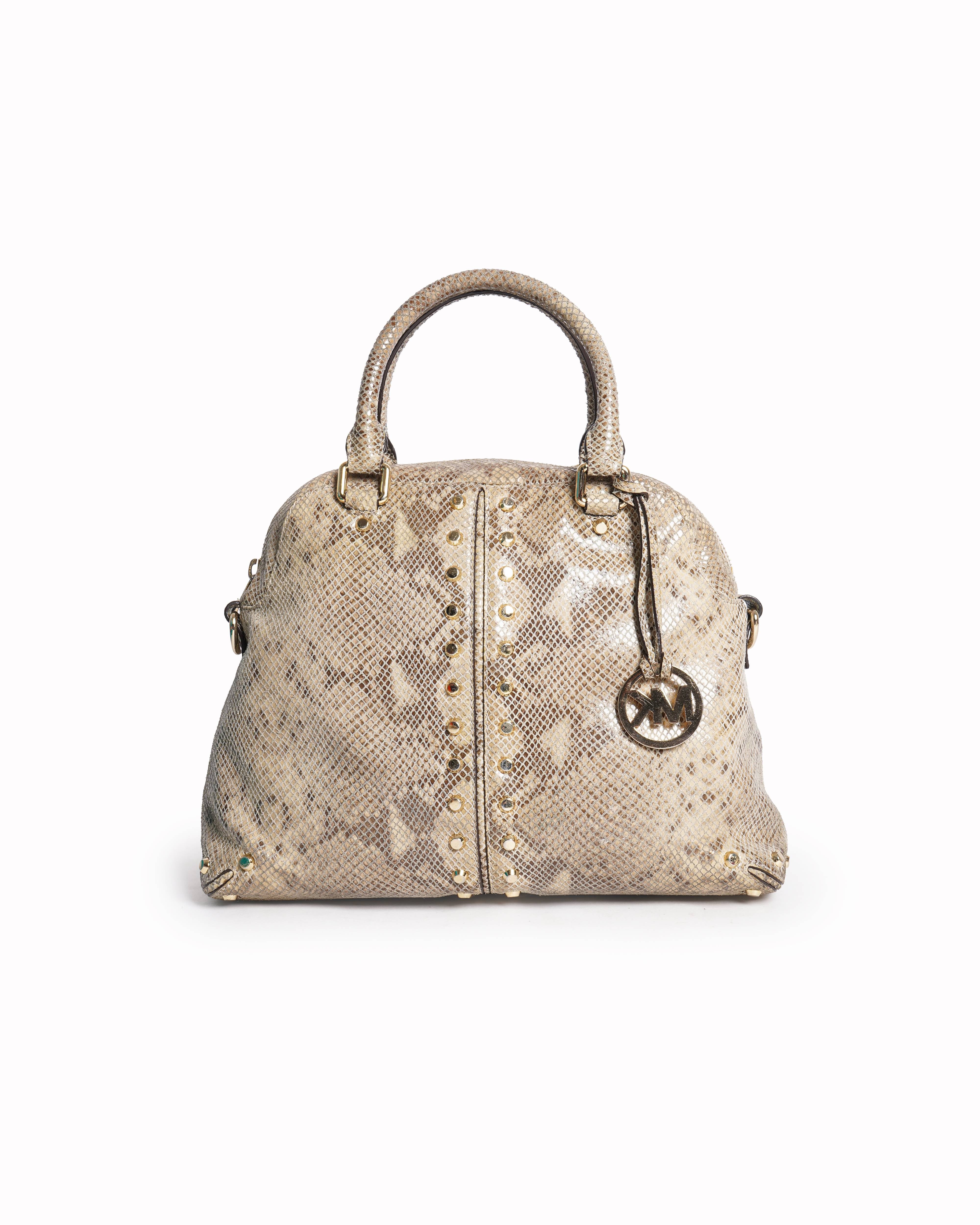 Michael kors studded snakeskin embossed leather satchel bag