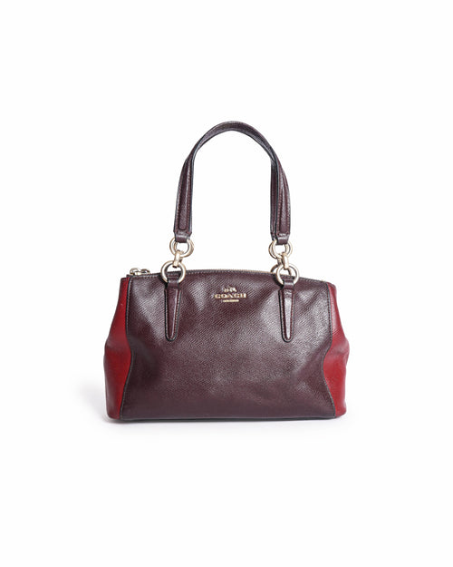Coach Maroon & Red Pebble Leather Colorblock Satchel