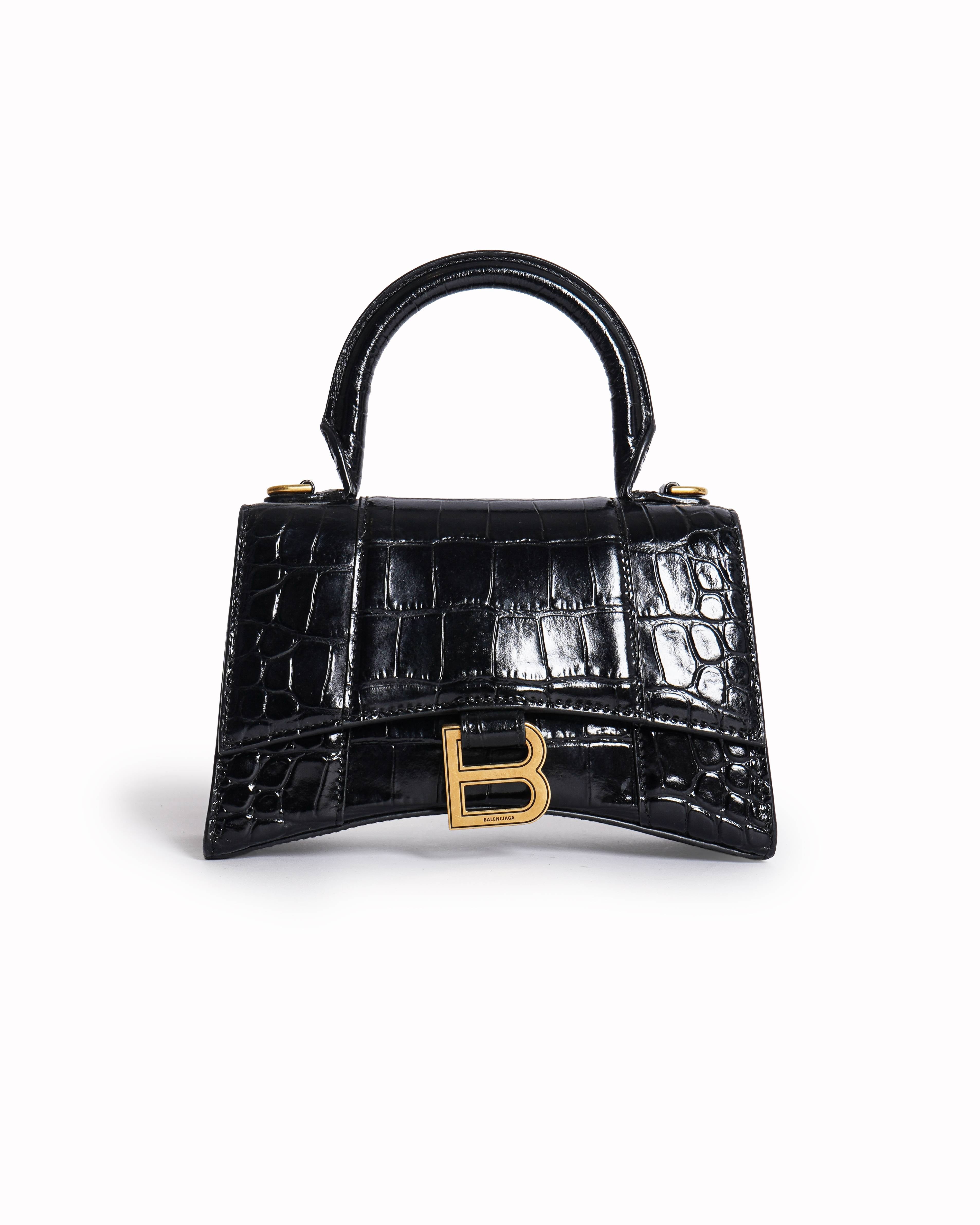 Balenciaga Hourglass XS Crocodile-Embossed Leather Top Handle Bag