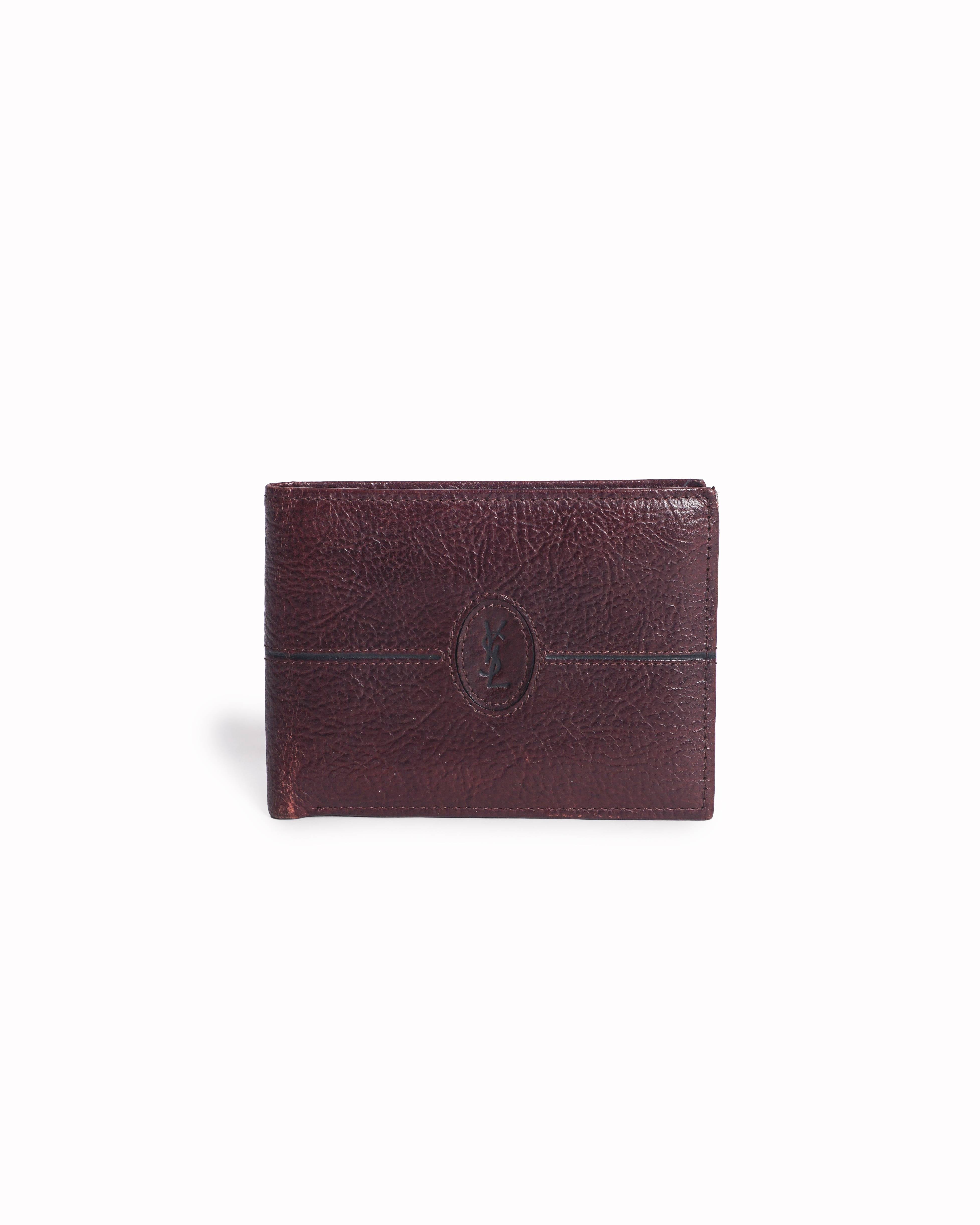 Vintage Yves Saint Laurent Men's Maroon Leather Wallet