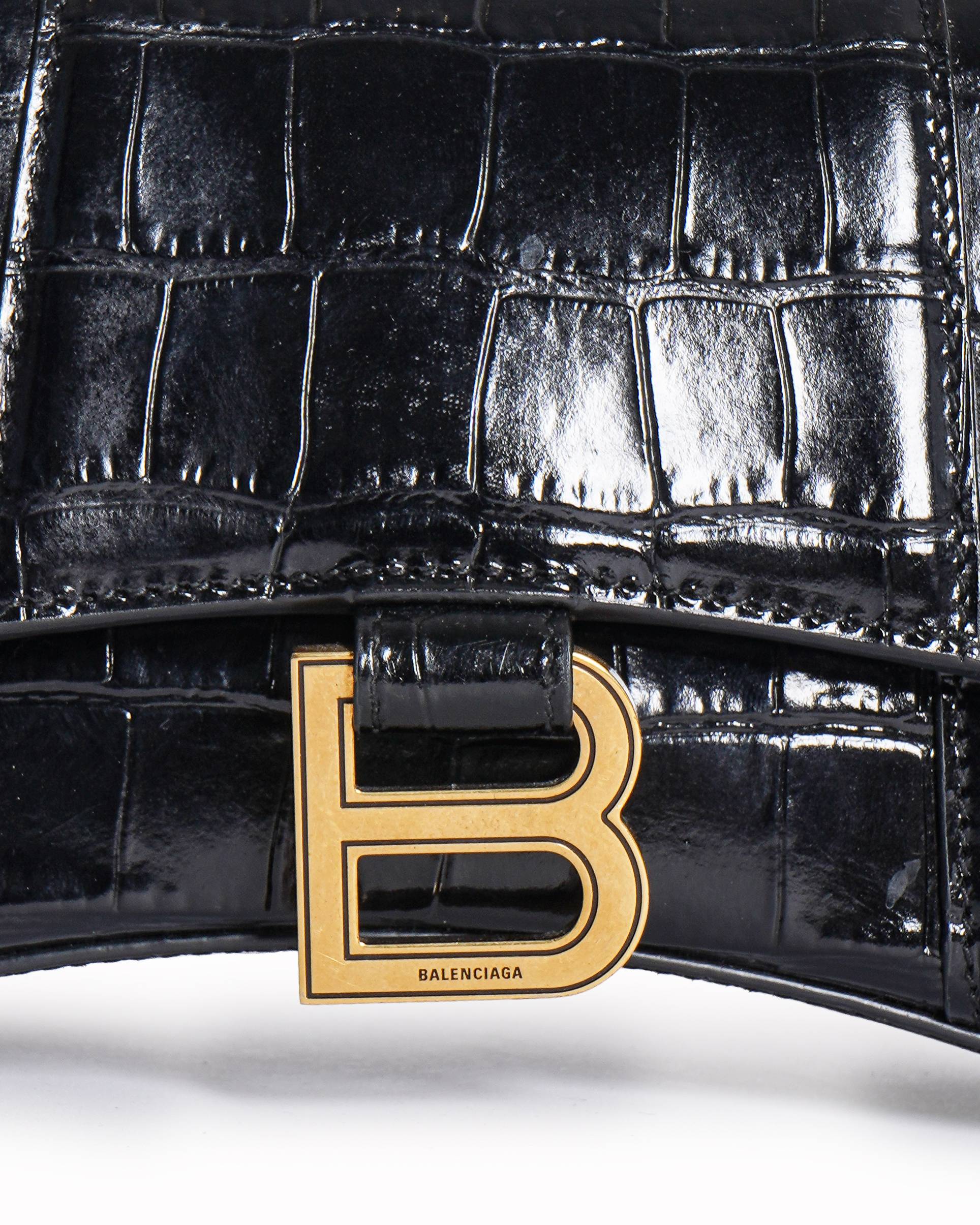 Balenciaga Hourglass XS Crocodile-Embossed Leather Top Handle Bag