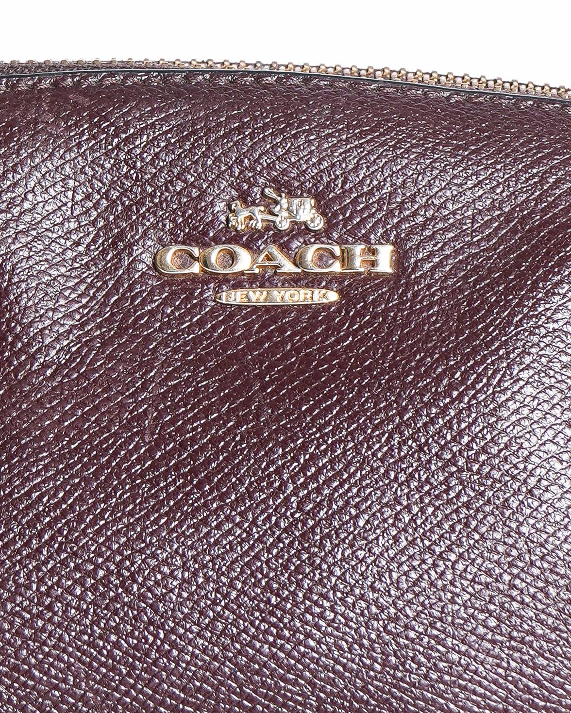 Coach Maroon & Red Pebble Leather Colorblock Satchel