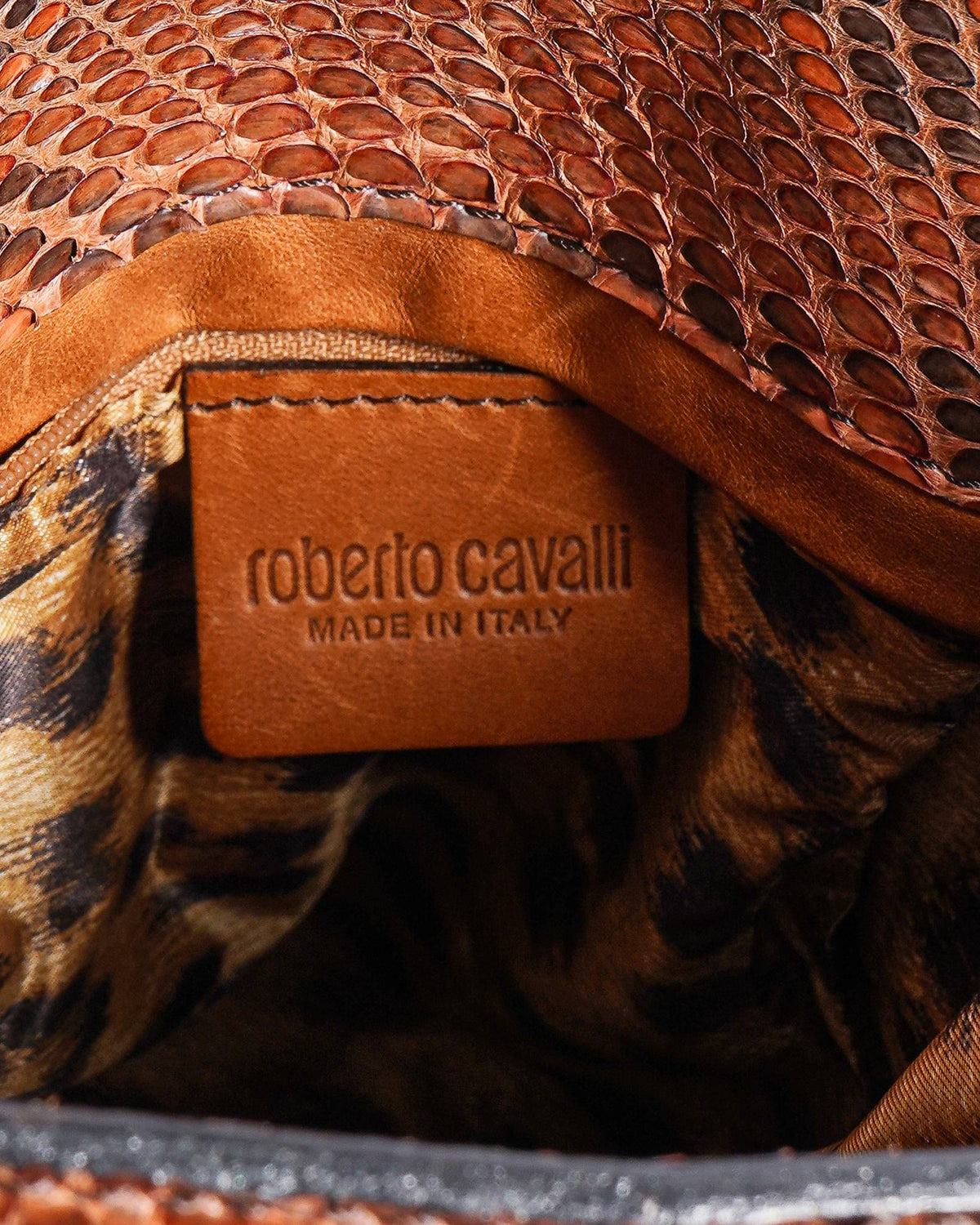 Roberto Cavalli Snakeskin Embossed Leather Clutch Bag