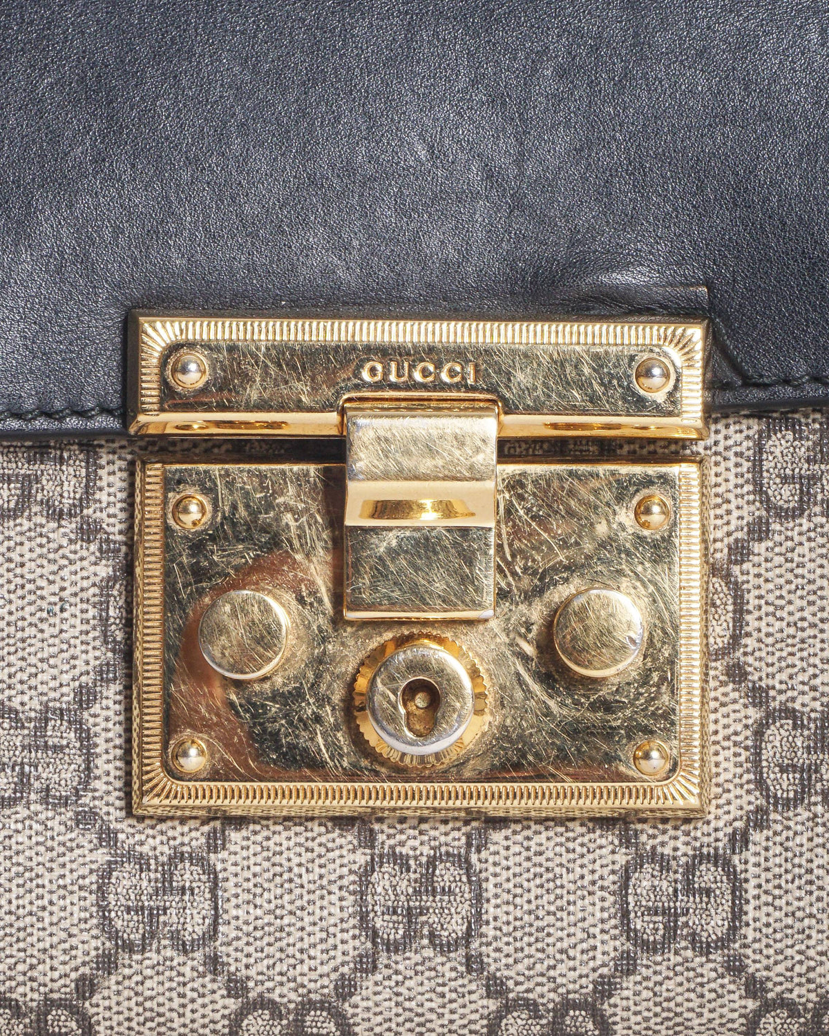 Gucci Black Leather GG Supreme Canvas Padlock Shoulder Bag