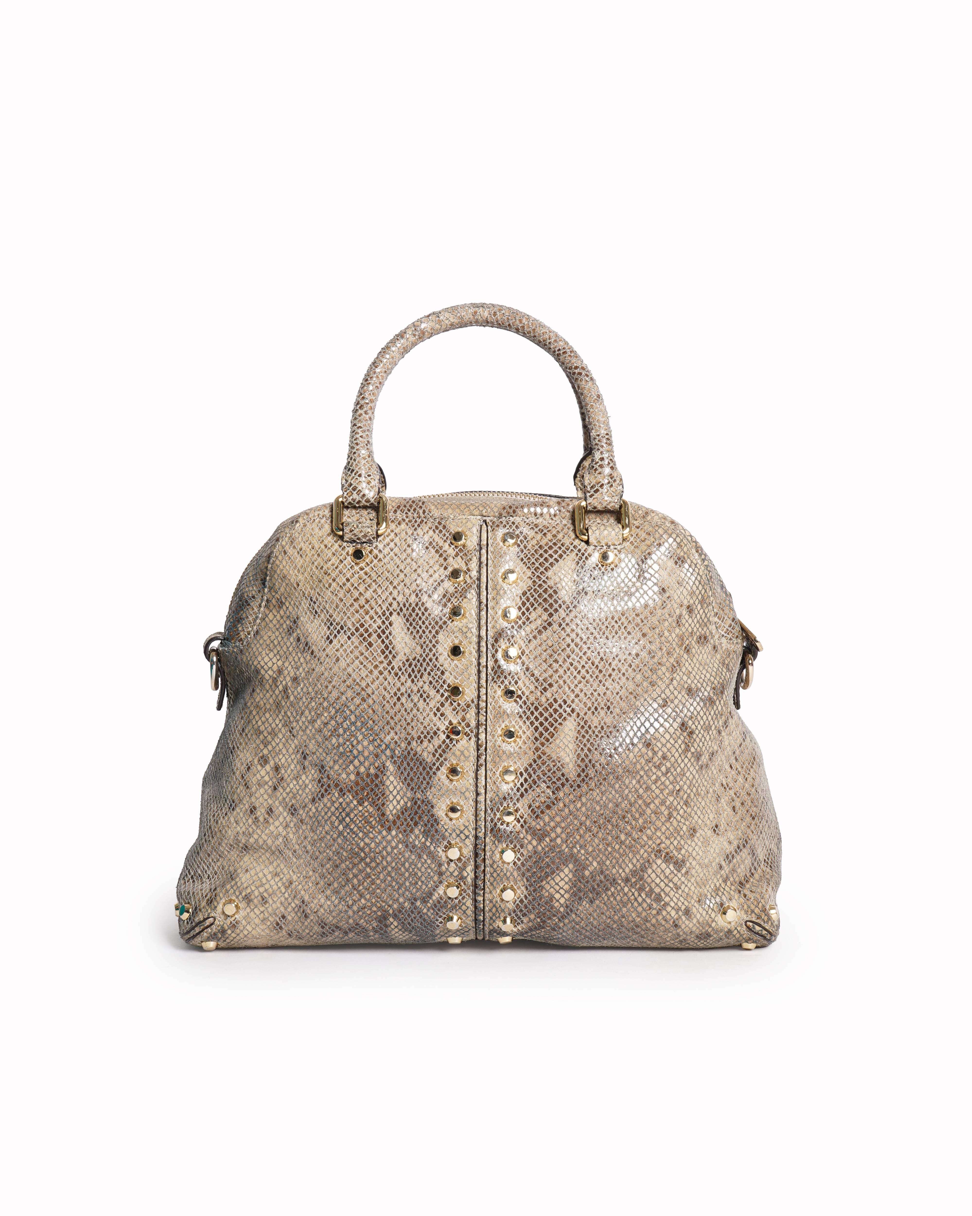 Michael kors studded snakeskin embossed leather satchel bag