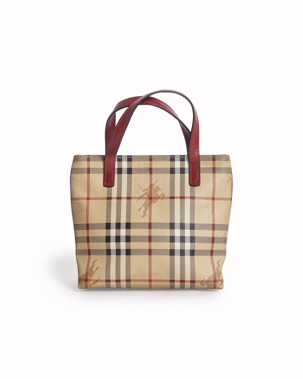 Burberry Nova Check Small Tote Bag with Red Handles