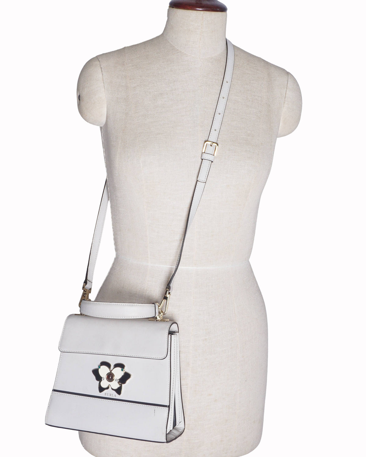 Furla Off-White Leather Mughetto Small Shoulder Bag