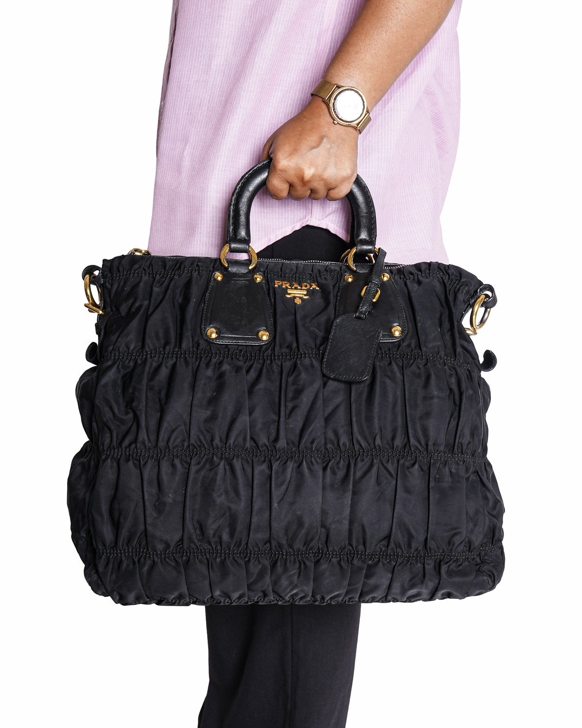 Prada Black Nylon Tessuto Gaufre Tote