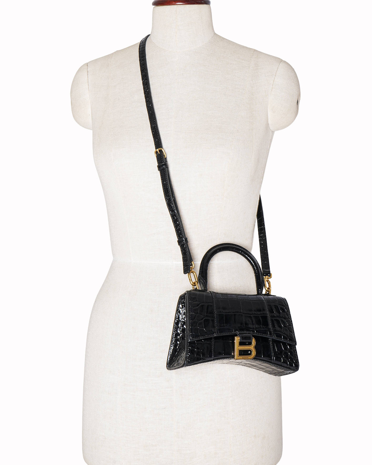 Balenciaga Hourglass XS Crocodile-Embossed Leather Top Handle Bag
