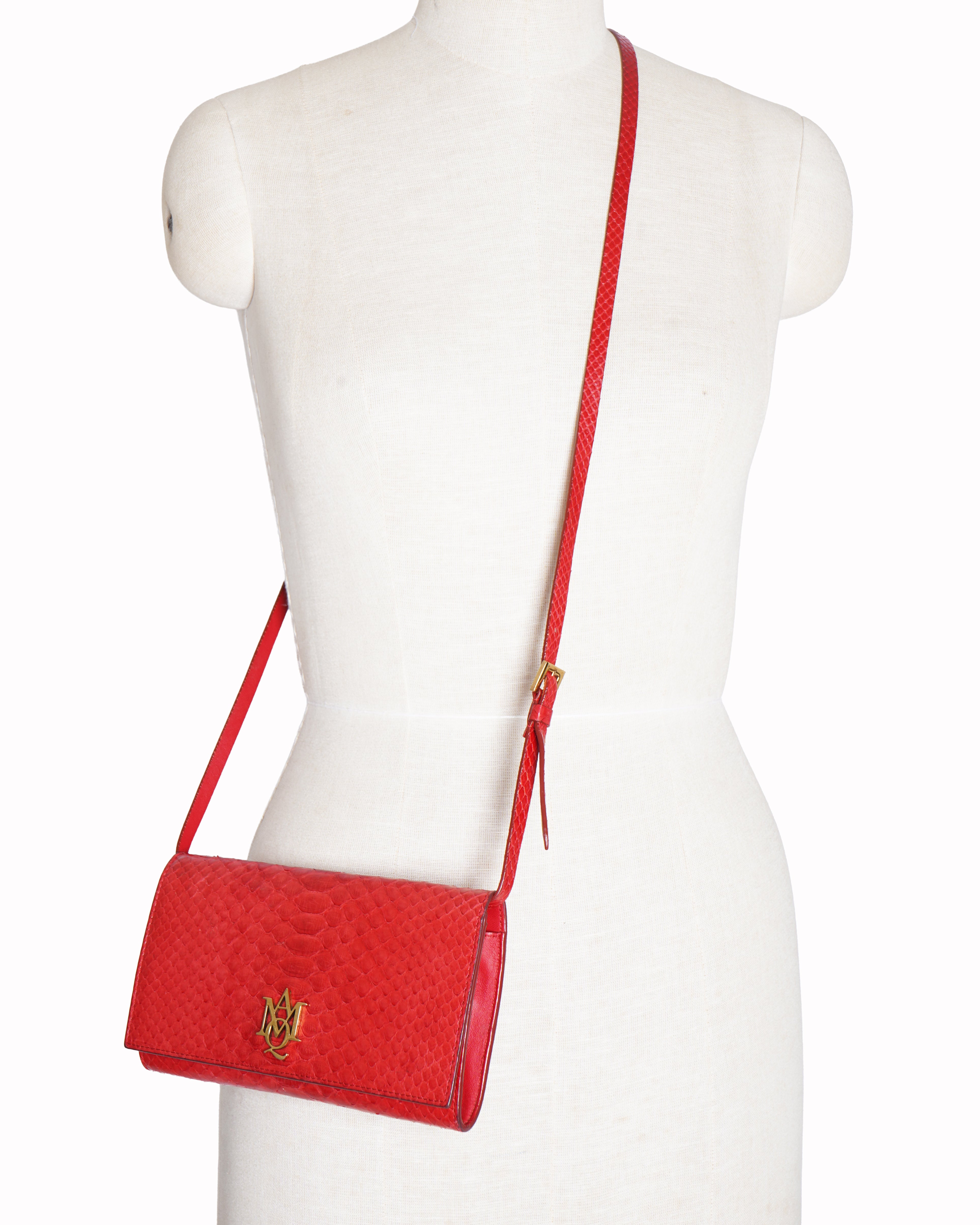 Alexander McQueen red snakeskin logo crossbody bag