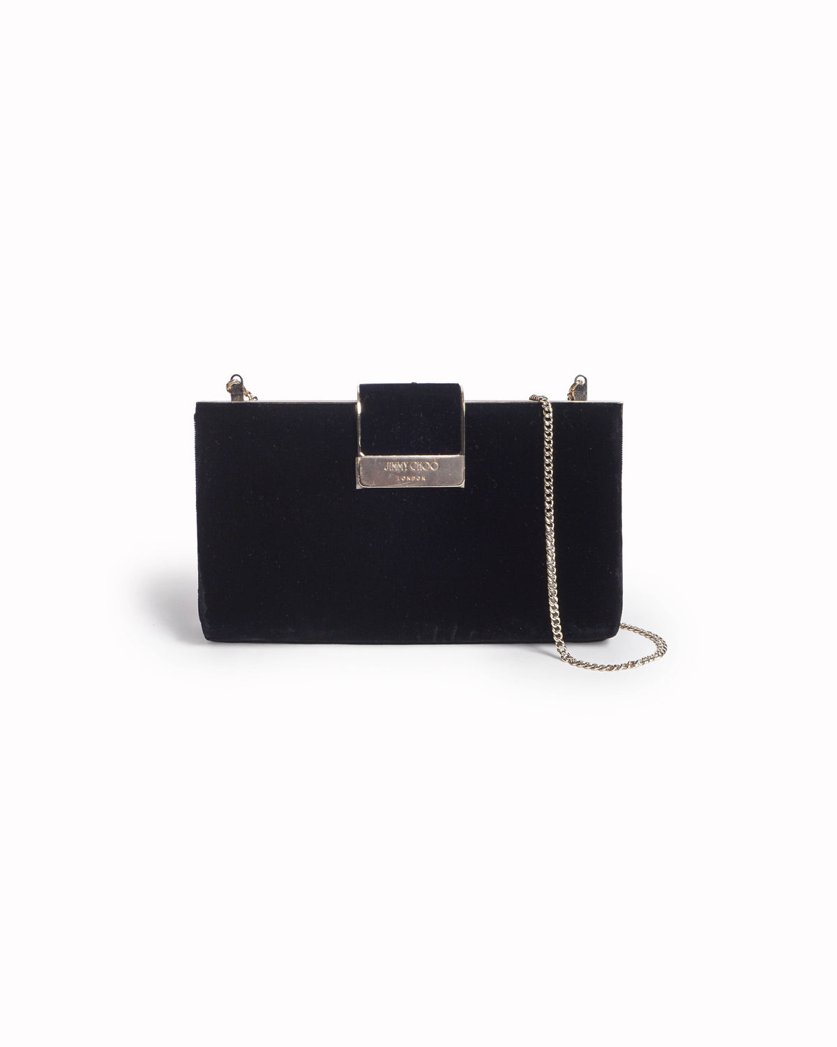 Jimmy Choo Black Velvet Gold-Frame Clutch with Chain