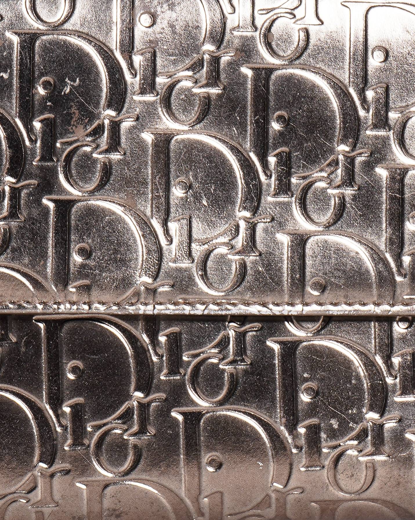 Christian Dior Metallic Gunmetal Diorissimo Embossed Leather Continental Flap Clutch