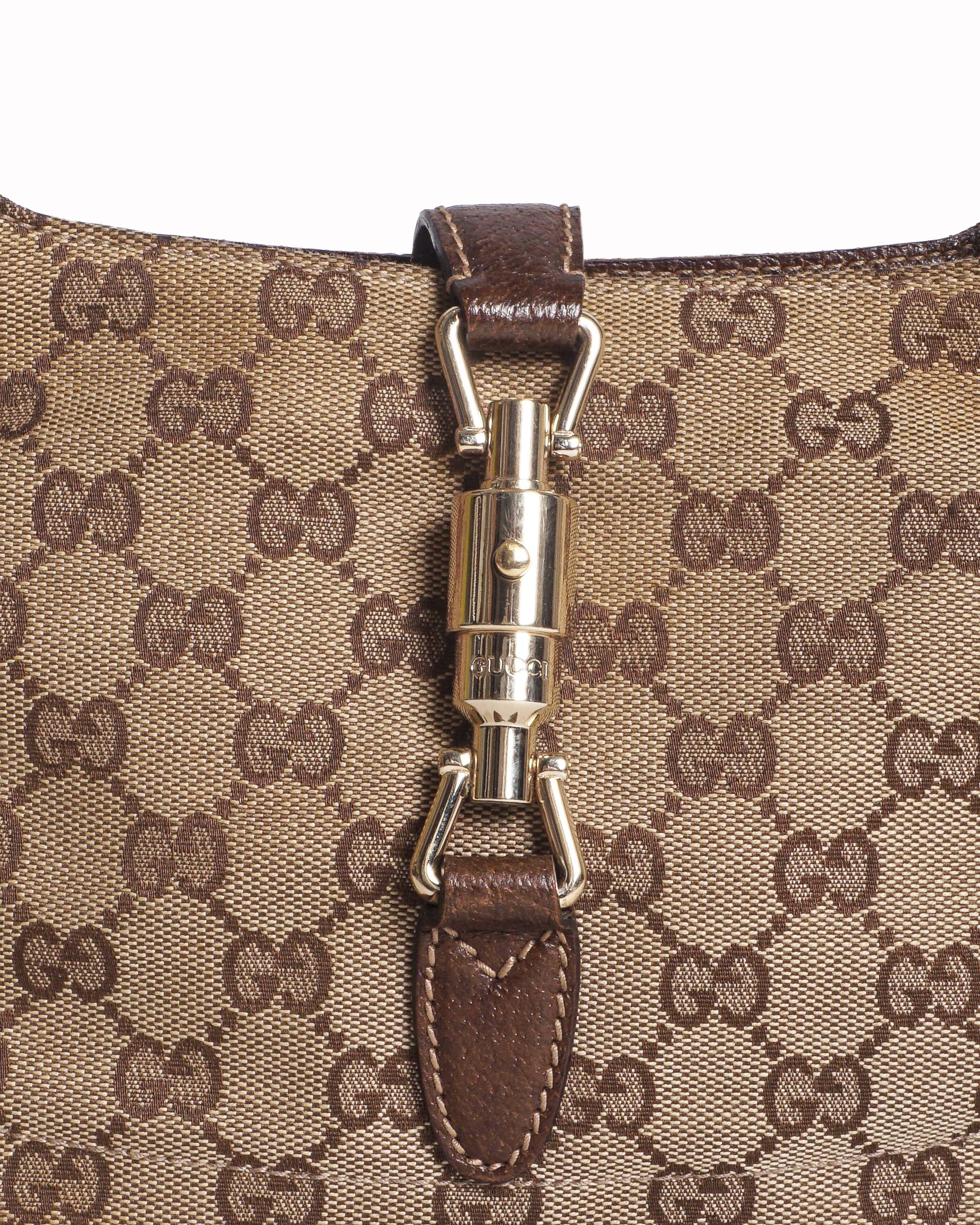 Gucci Jackie 1961 GG Canvas & Brown Leather Shoulder Bag