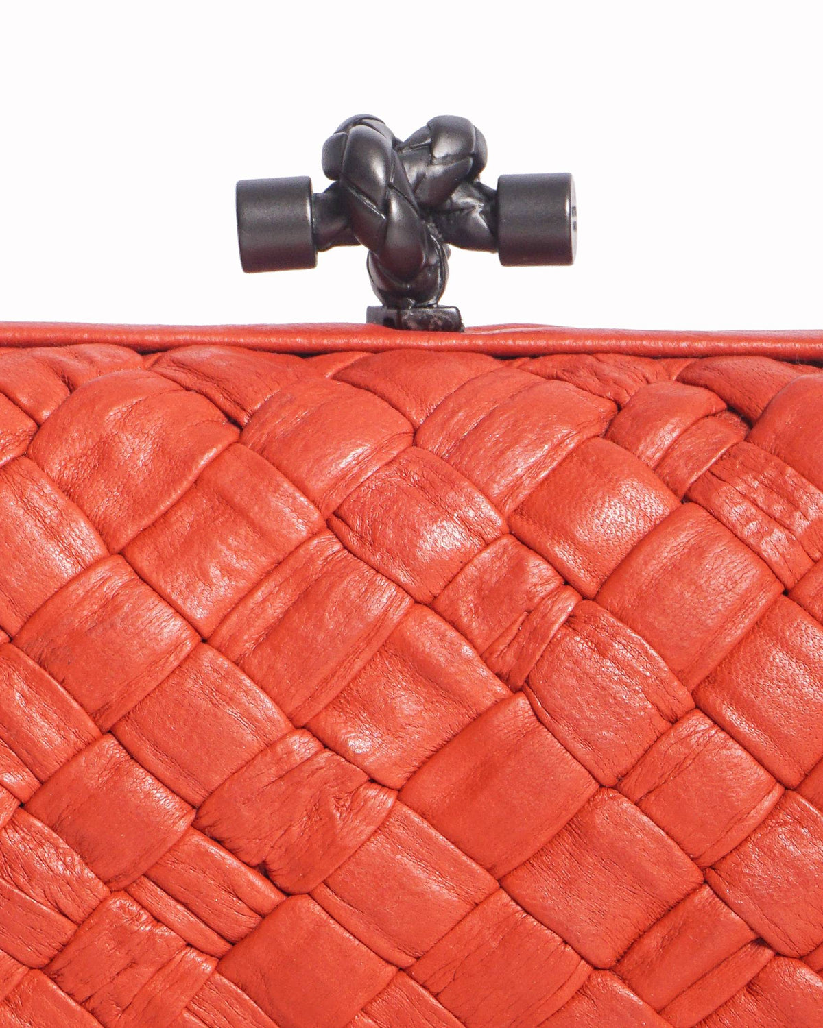 Bottega Veneta Red Intrecciato Leather Knot Clutch