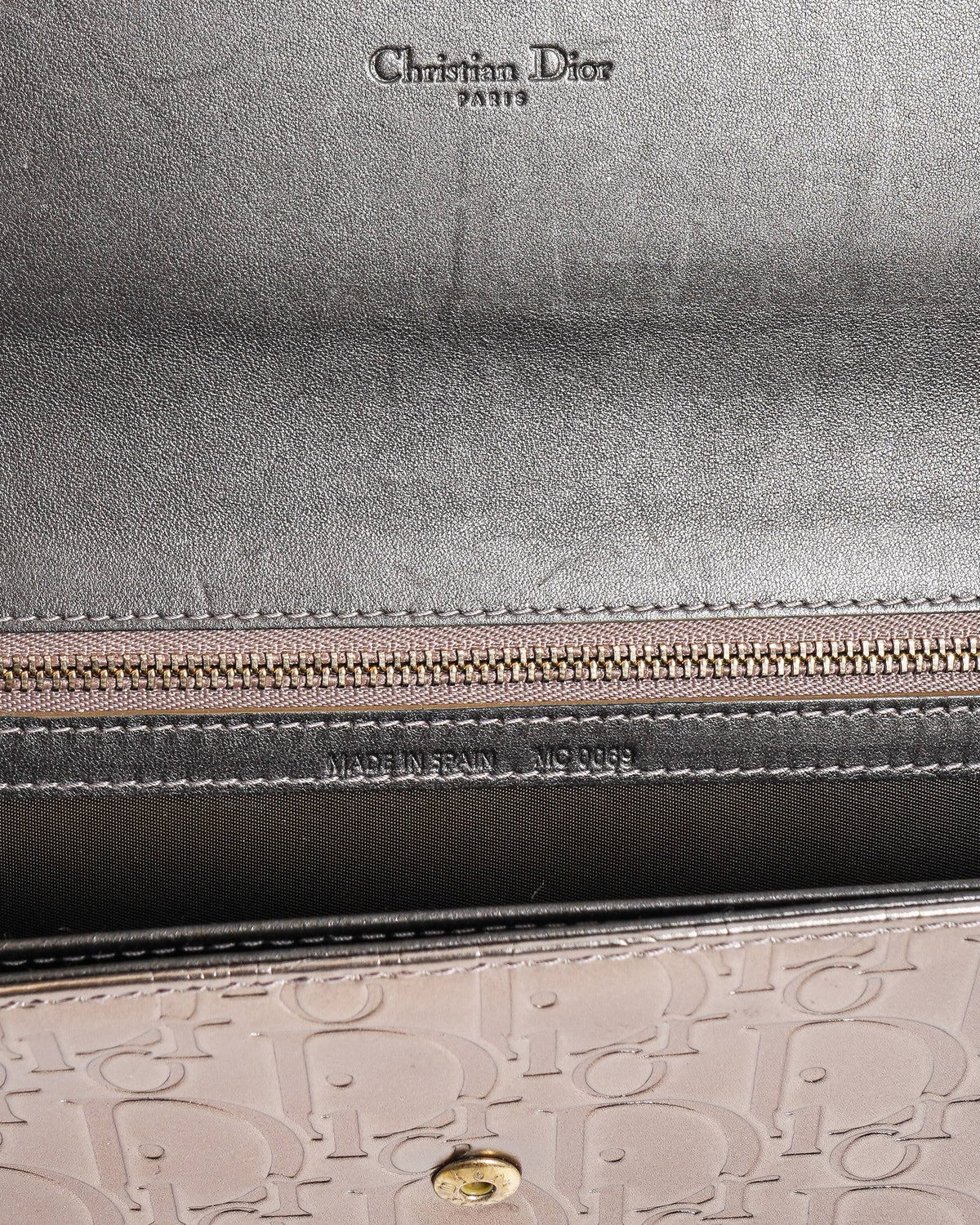 Christian Dior Metallic Gunmetal Diorissimo Embossed Leather Continental Flap Clutch