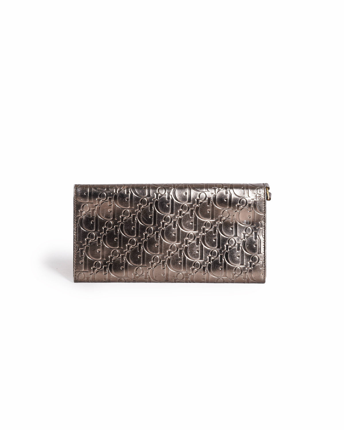 Christian Dior Metallic Gunmetal Diorissimo Embossed Leather Continental Flap Clutch