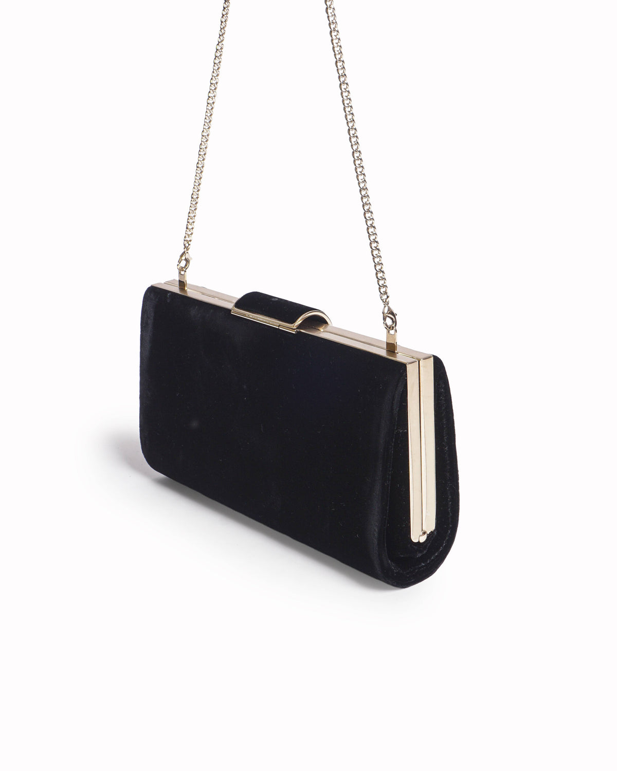 Jimmy Choo Black Velvet Gold-Frame Clutch with Chain