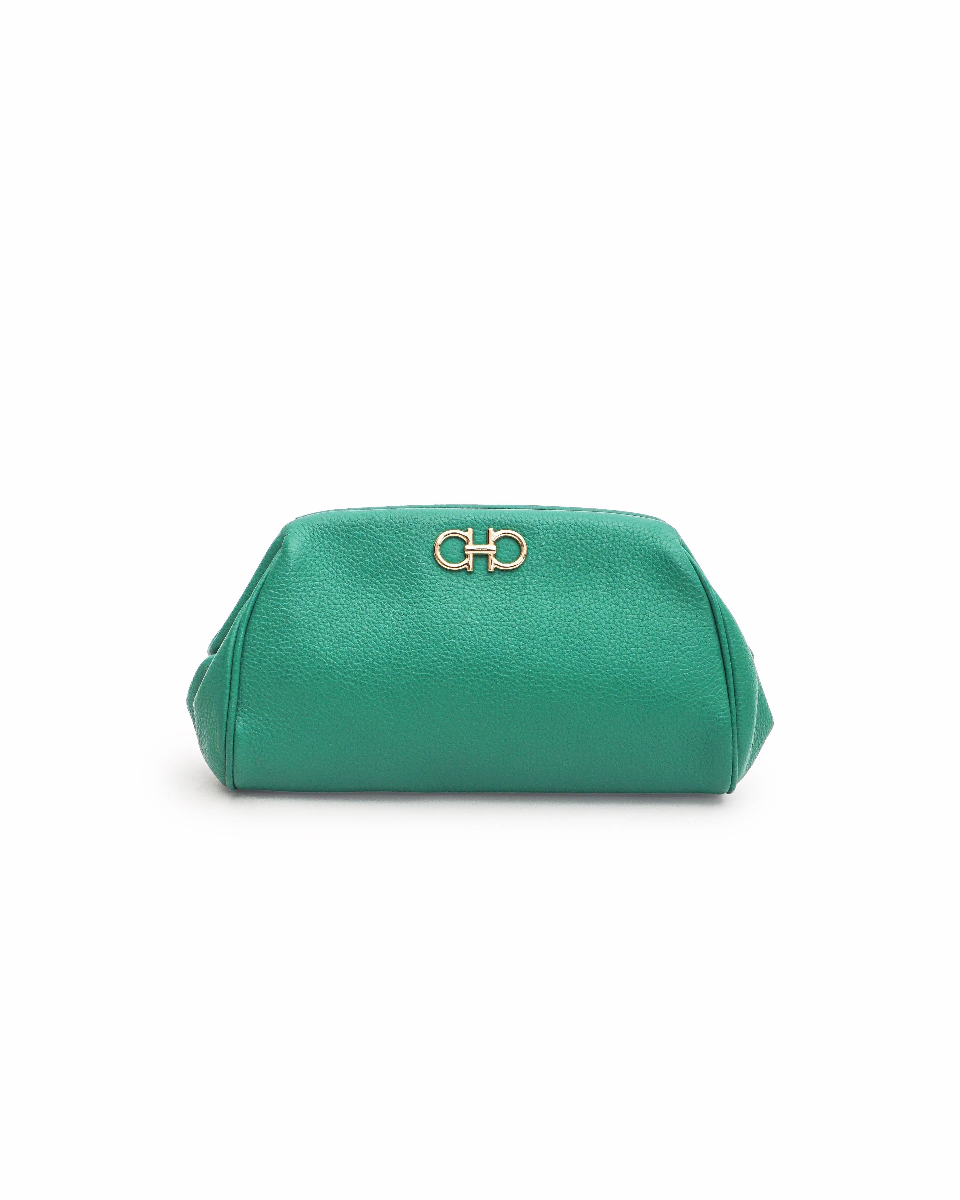 Salvatore Ferragamo Green Pebbled Leather Gancini Mini Crossbody Bag