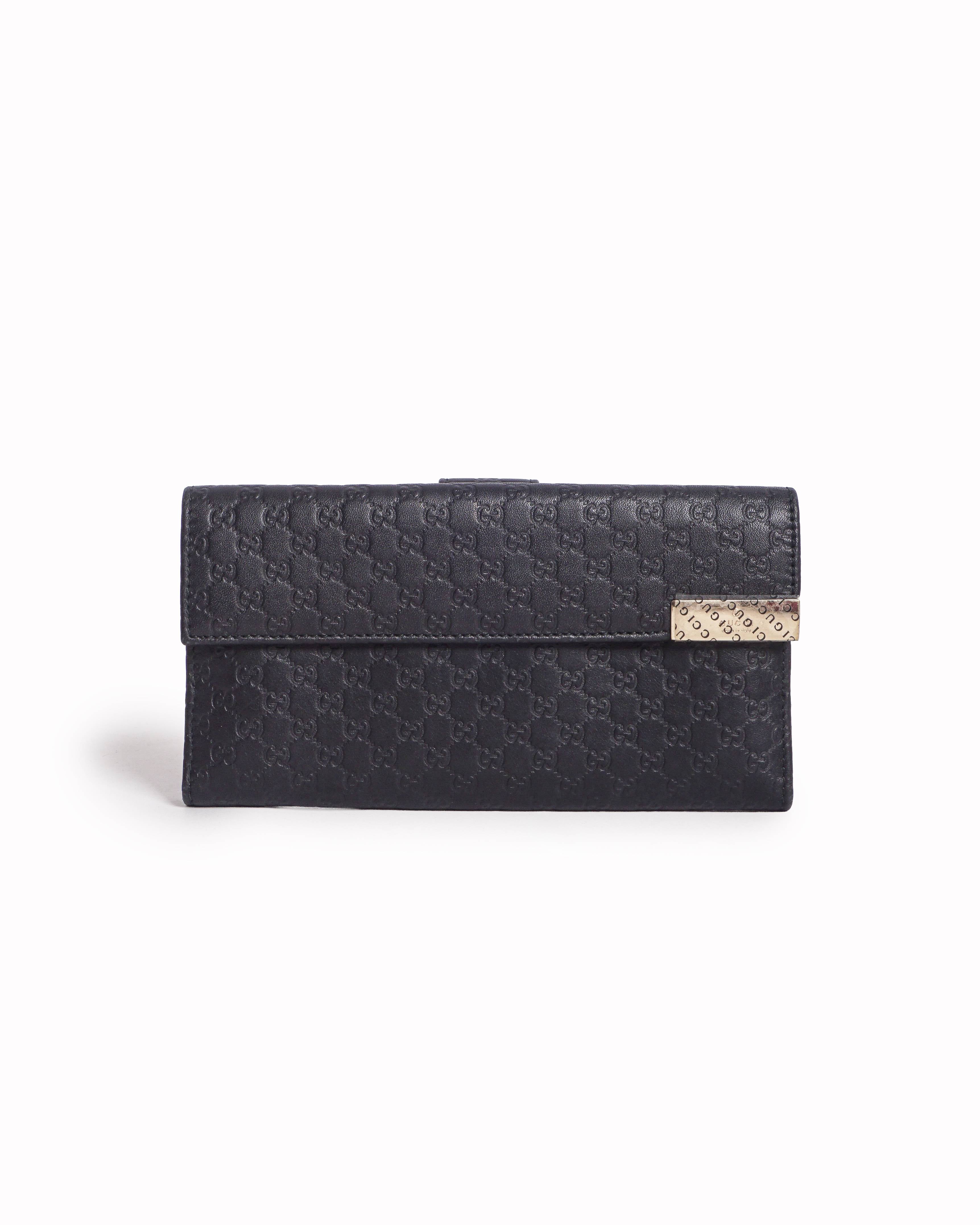 Gucci Guccissima Black Leather Continental Flap Wallet