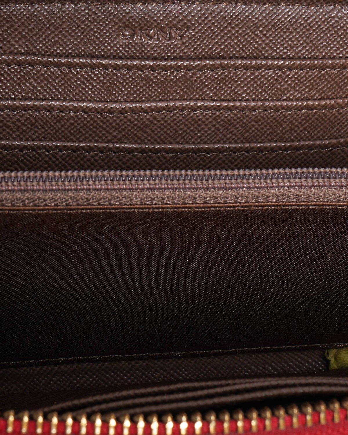 DKNY Beige/Red Canvas and Leather Zip Around Wallet