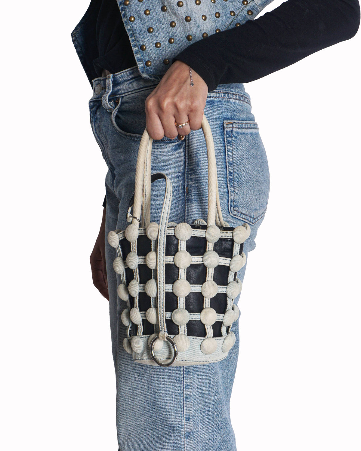 Alexander Wang Studded Denim Roxy Mini Bucket Tote Bag