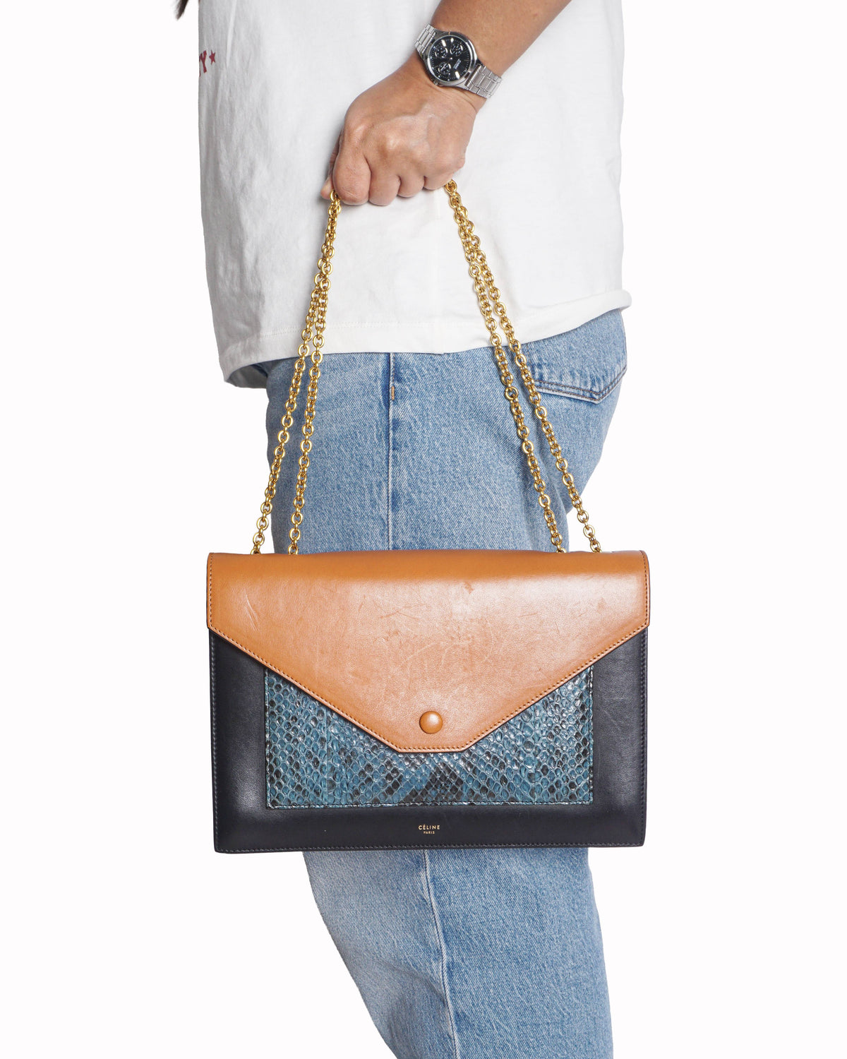 Celine Multicolor Leather & Python Pocket Envelope Shoulder Bag