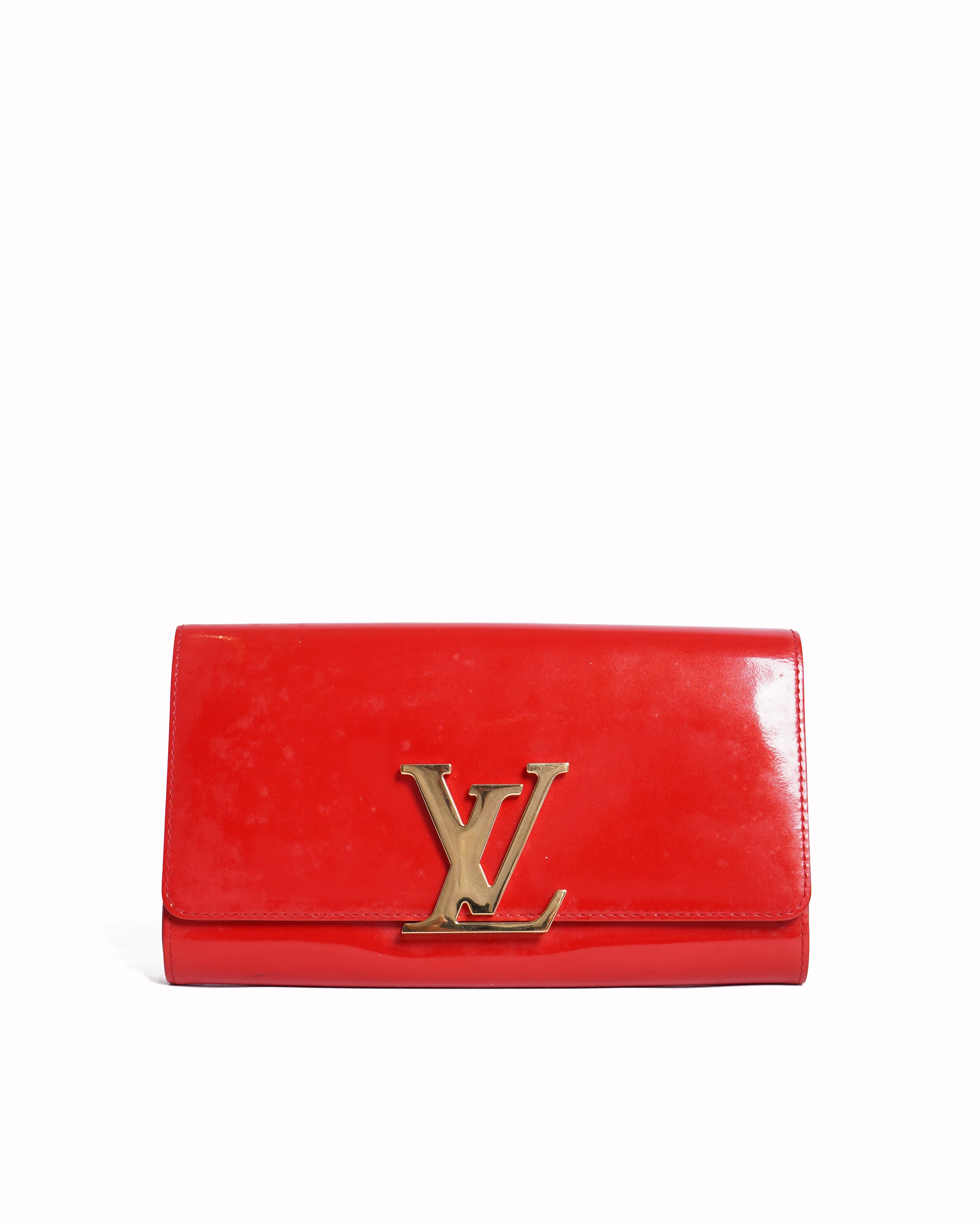 Louis vuitton red louise mm patent leather clutch