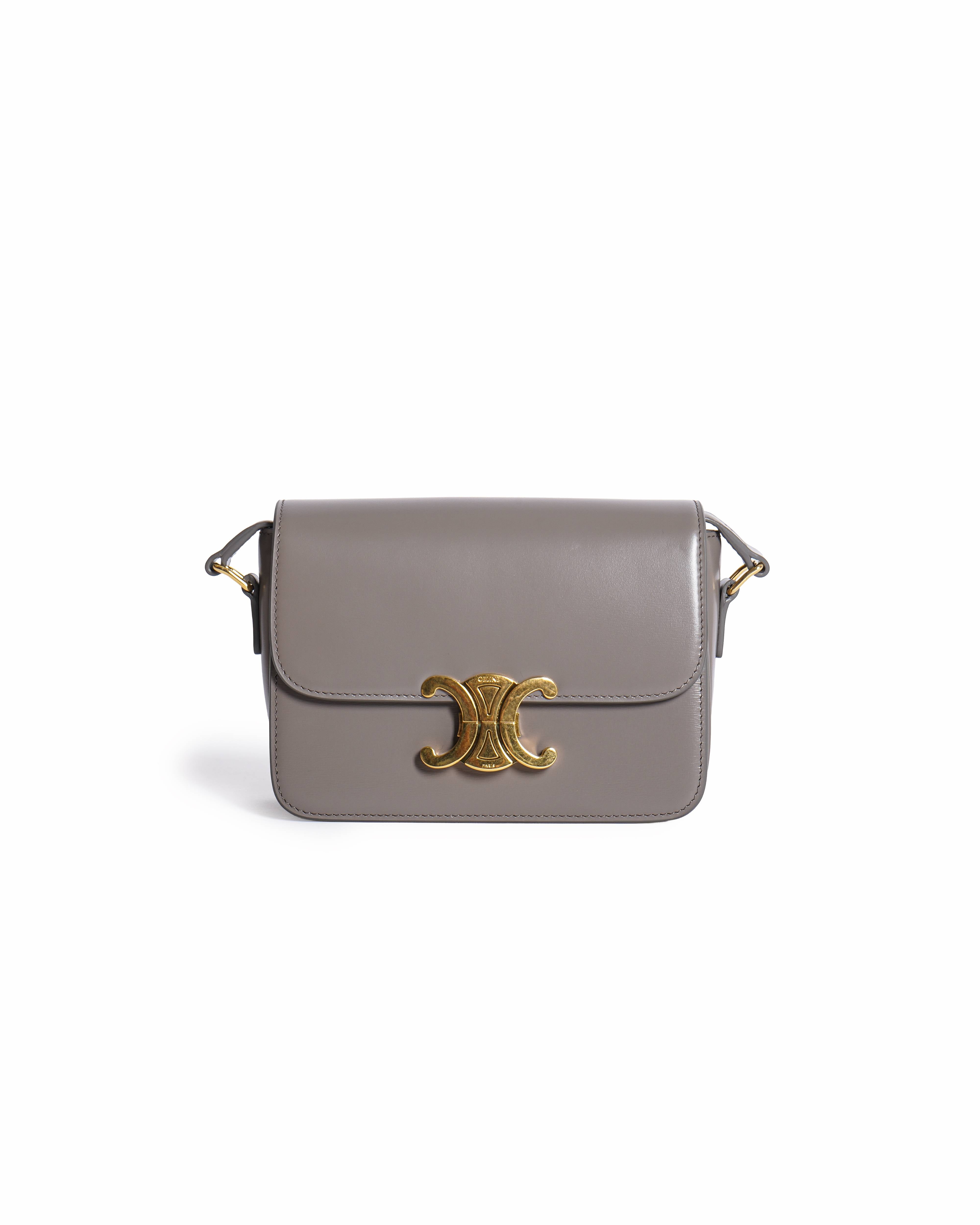 Celine Grey Small Triomphe Crossbody Bag In Natural Calfskin