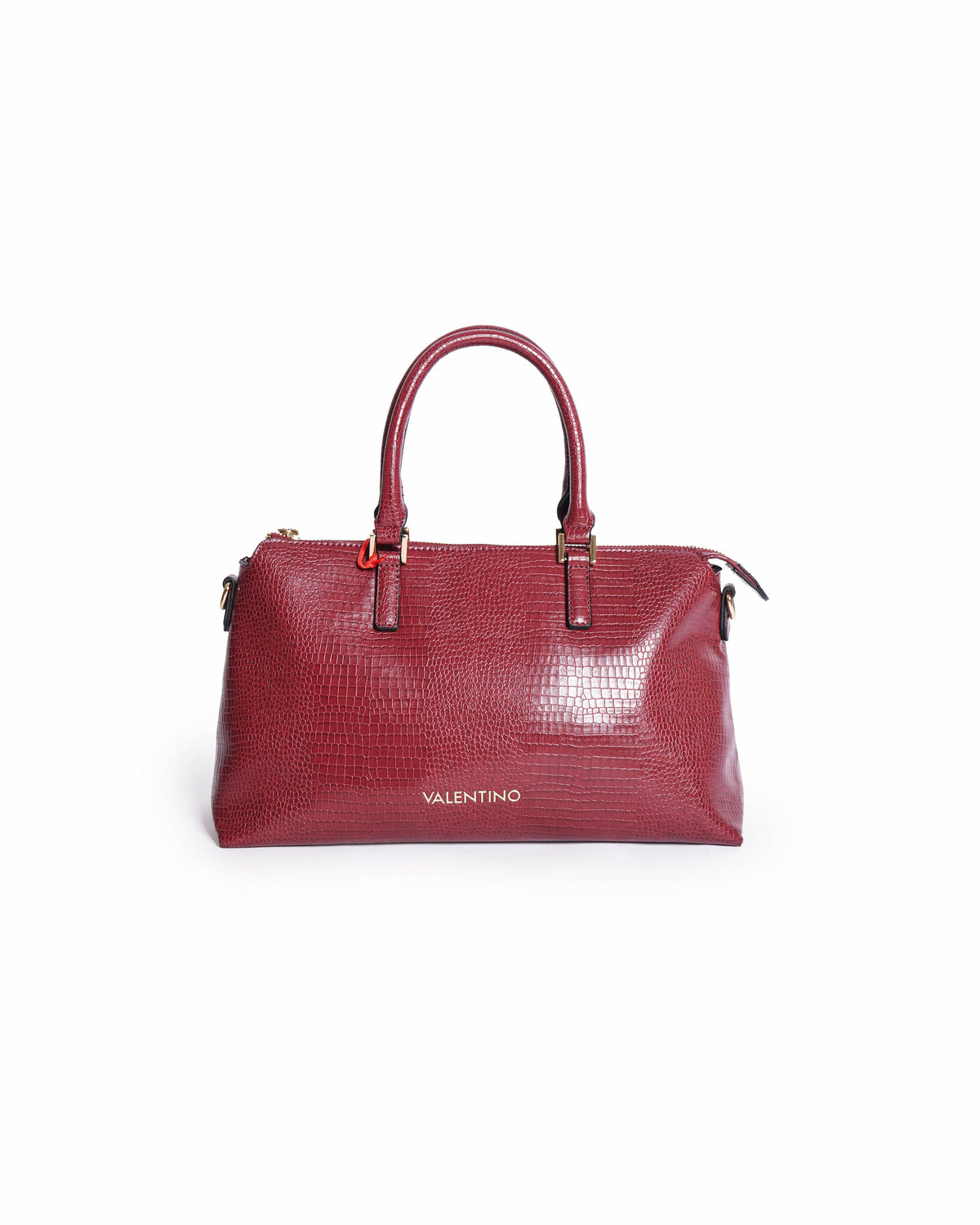 Mario Valentino Maroon Croc-Embossed Satchel