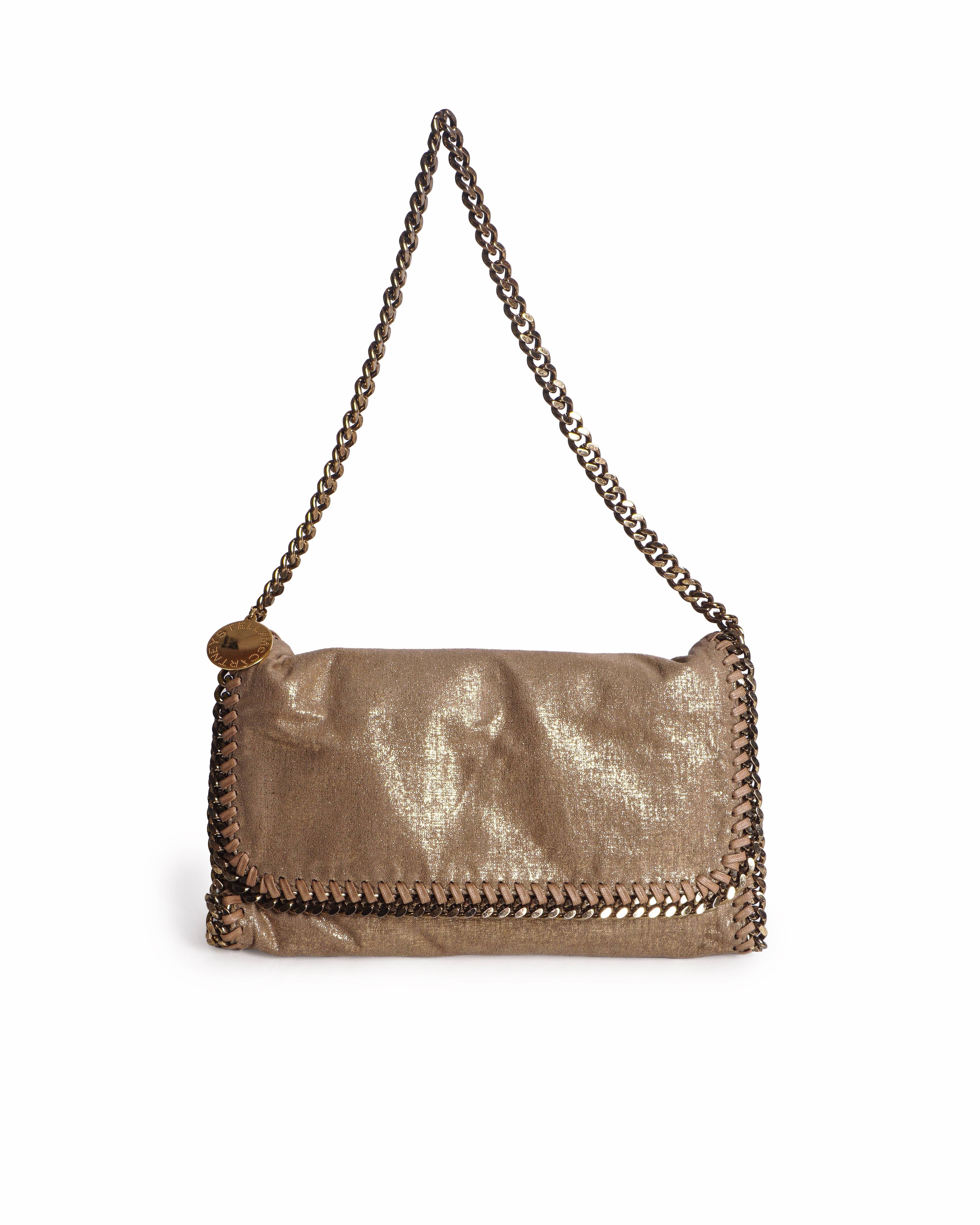 Stella McCartney Metallic Champagne Gold Falabella Chain Shoulder Bag